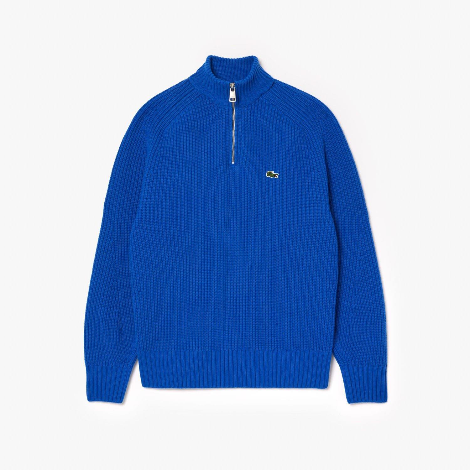 Blue - Lacoste - Zipped High Neck Carded Wool Sweater - 6