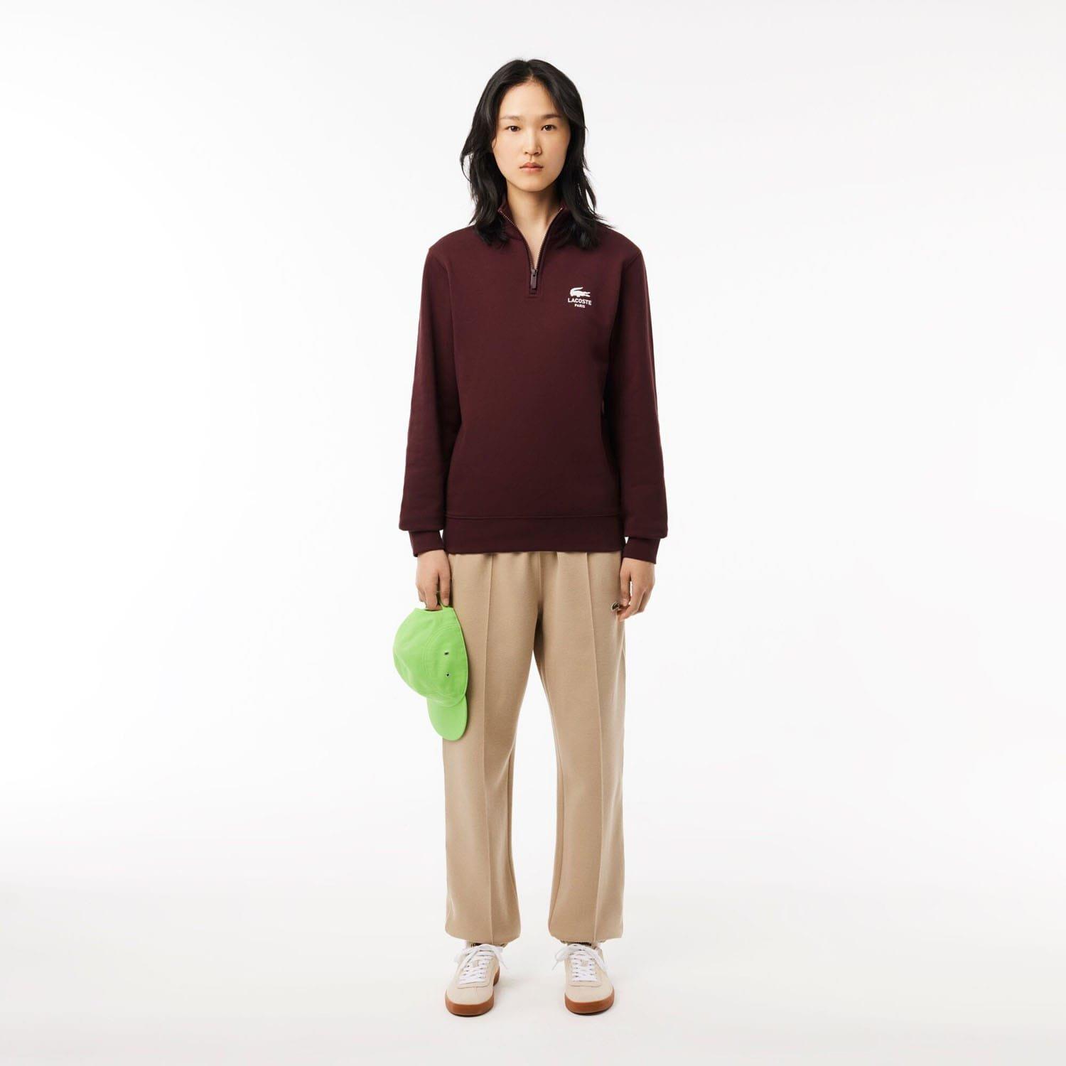 Red Maroon - Lacoste - High Neck Zip-Up Print Sweatshirt - 3