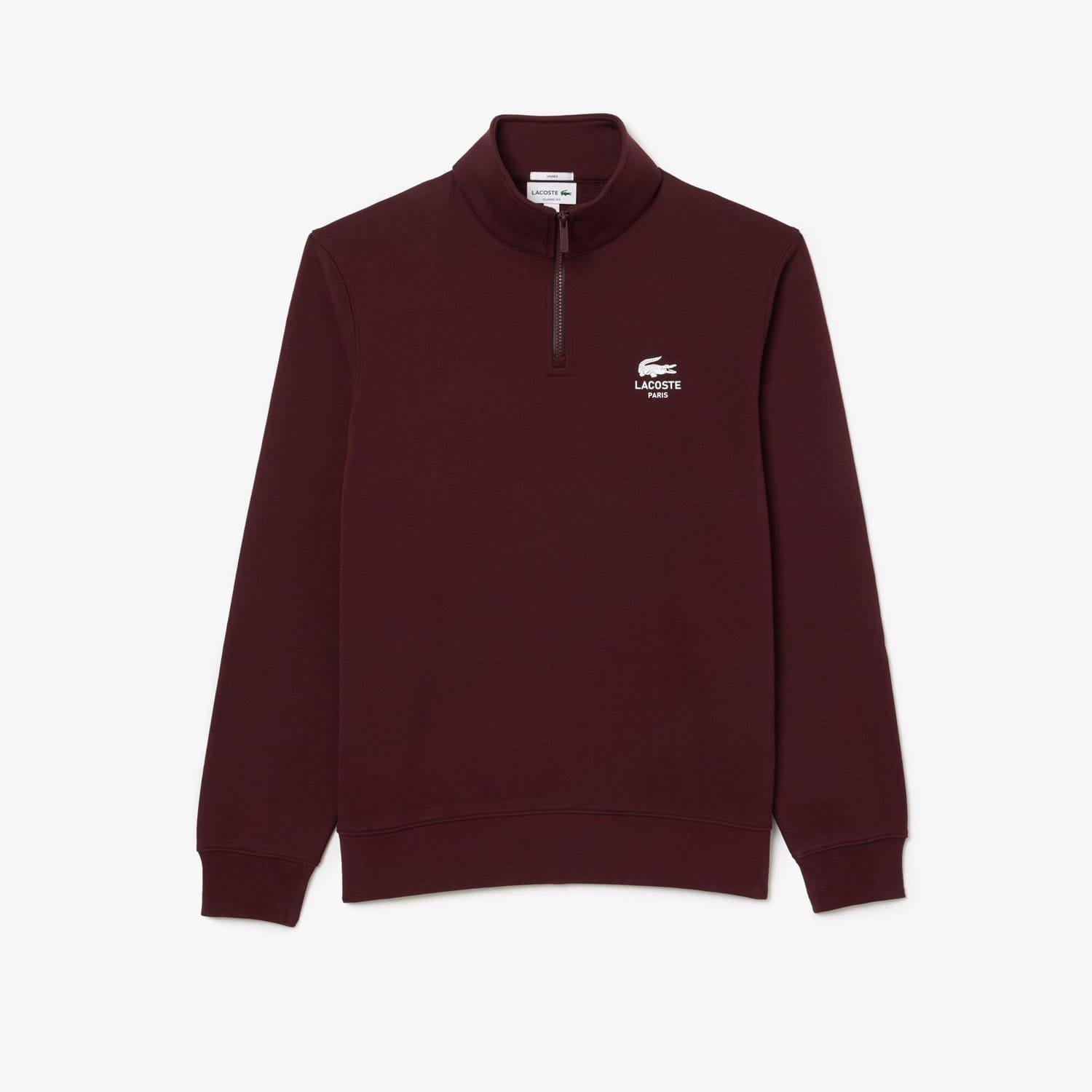 Red Maroon - Lacoste - High Neck Zip-Up Print Sweatshirt - 4