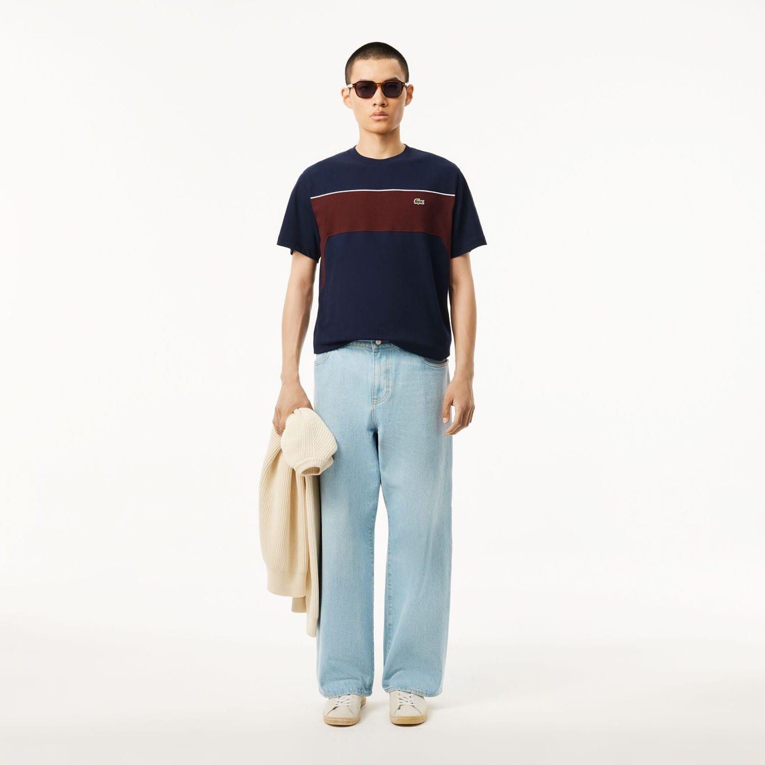 Navy Red - Lacoste - Cotton Colour-Block T-Shirt - 3