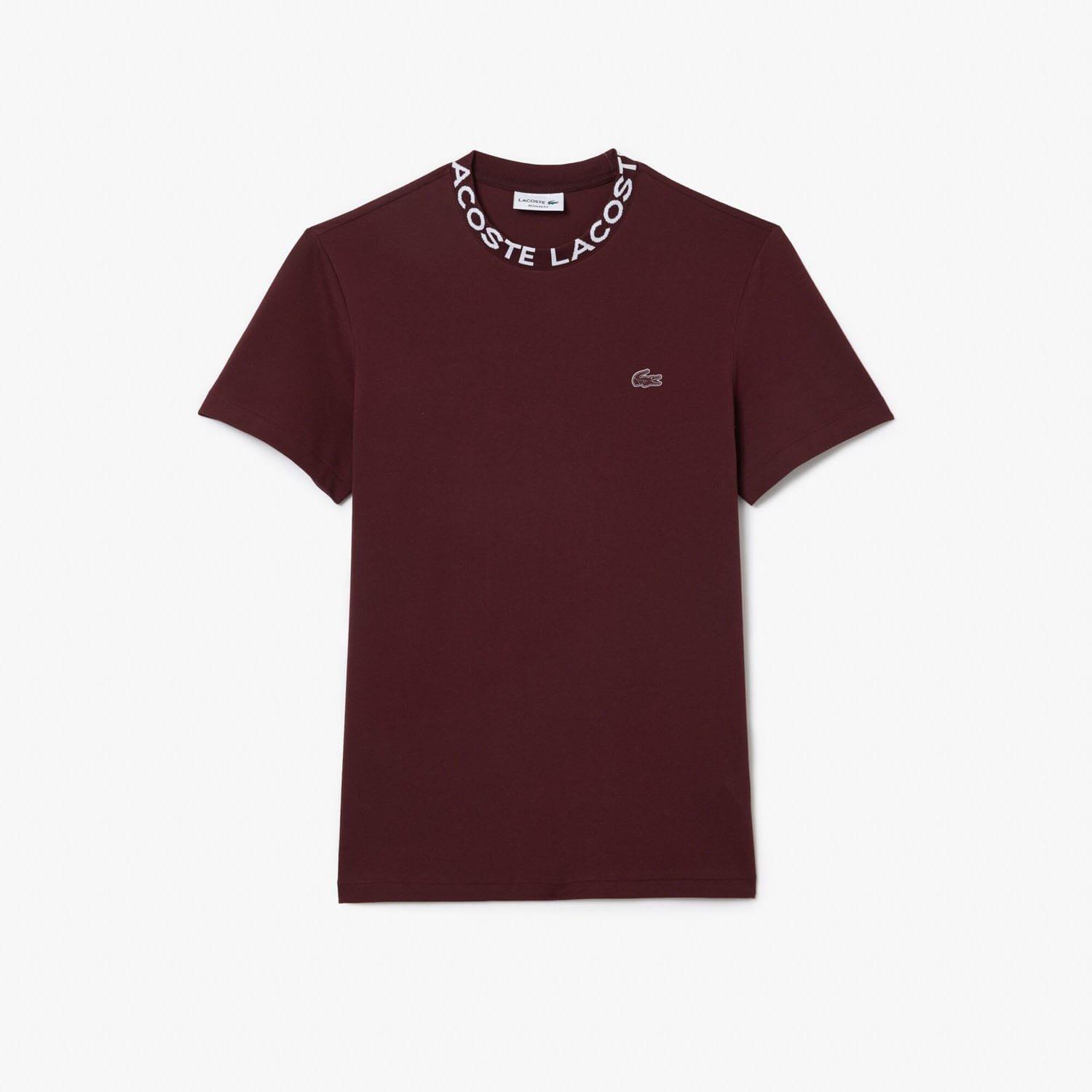 Red Maroon - Lacoste - Lightweight Piqu¿ Jacquard Neck T-Shirt - 4
