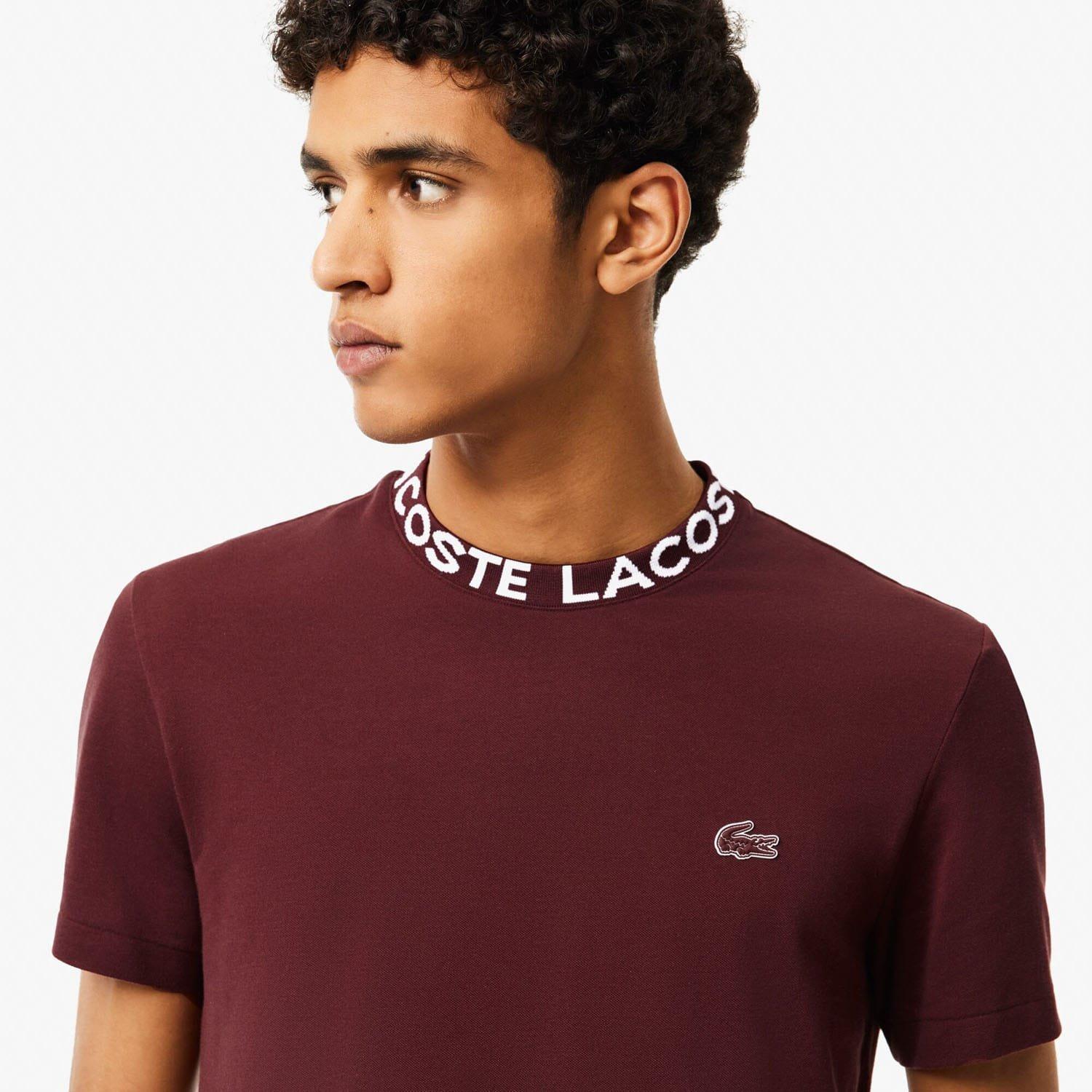Red Maroon - Lacoste - Lightweight Piqu¿ Jacquard Neck T-Shirt - 5