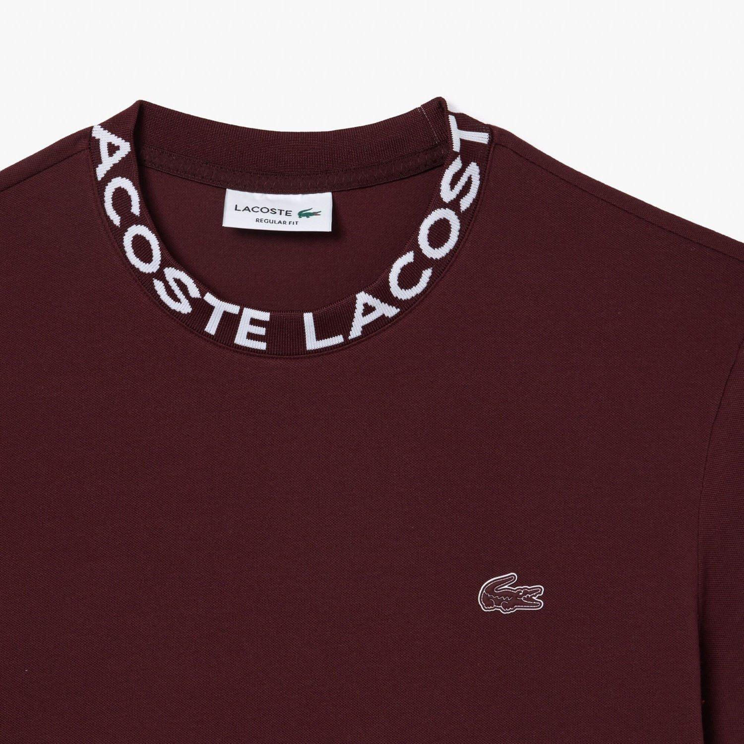 Red Maroon - Lacoste - Lightweight Piqu¿ Jacquard Neck T-Shirt - 6