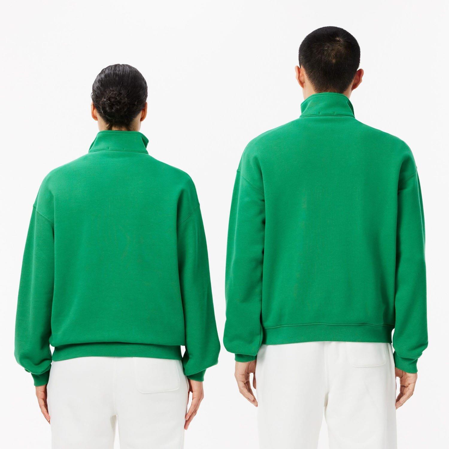 Green - Lacoste - Loose Fit Zip Neck Badge Accent Sweatshirt - 2