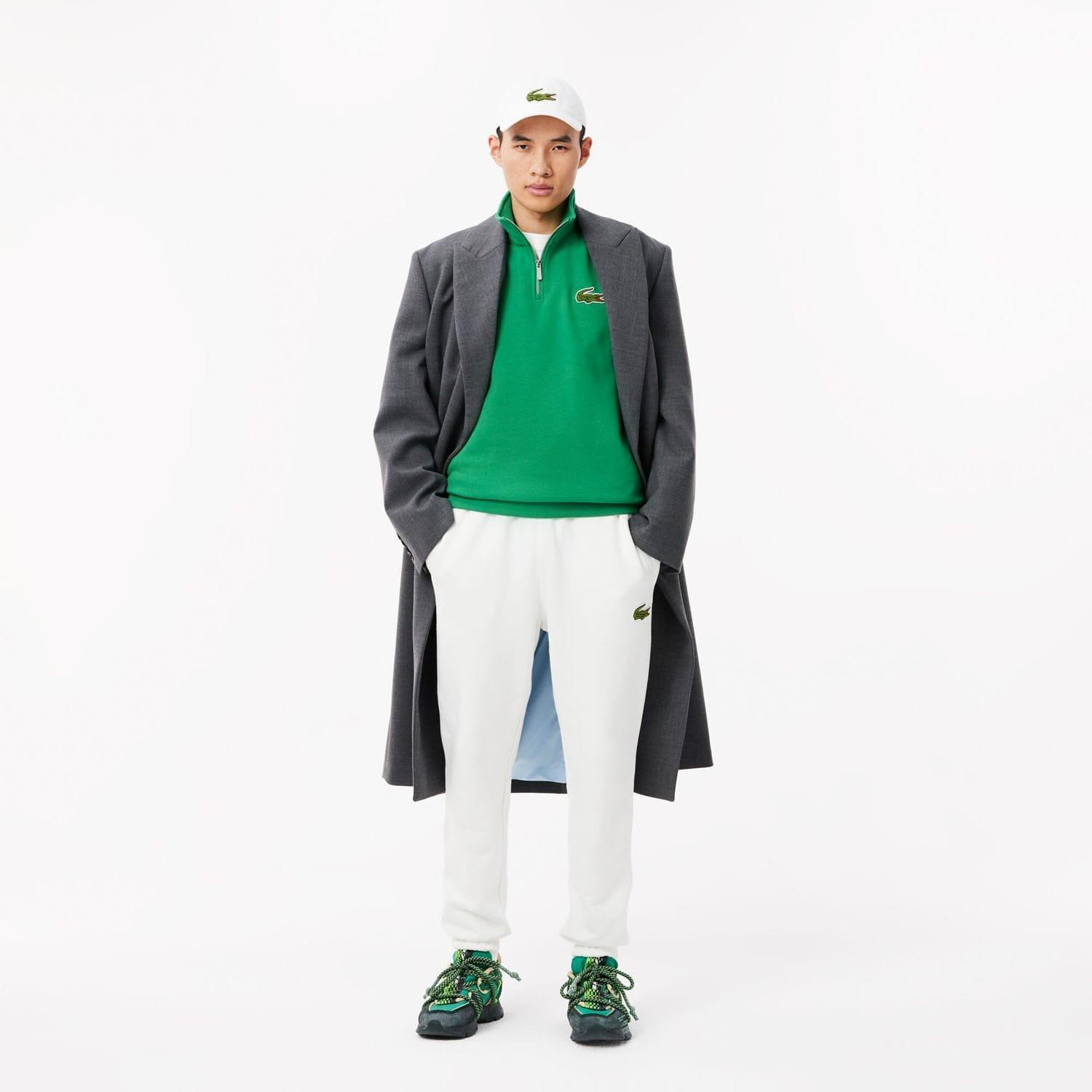 Green - Lacoste - Loose Fit Zip Neck Badge Accent Sweatshirt - 3