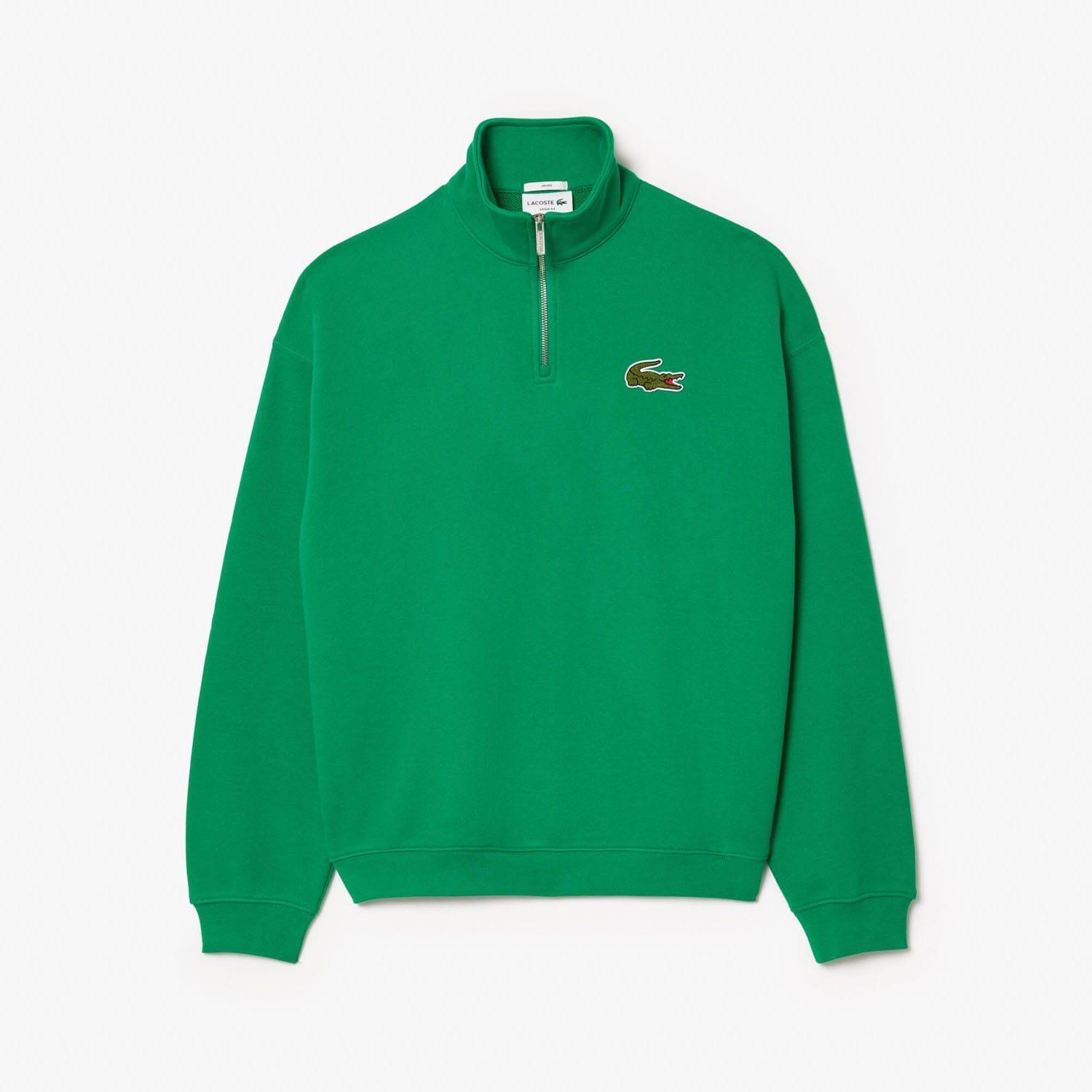 Green - Lacoste - Loose Fit Zip Neck Badge Accent Sweatshirt - 4