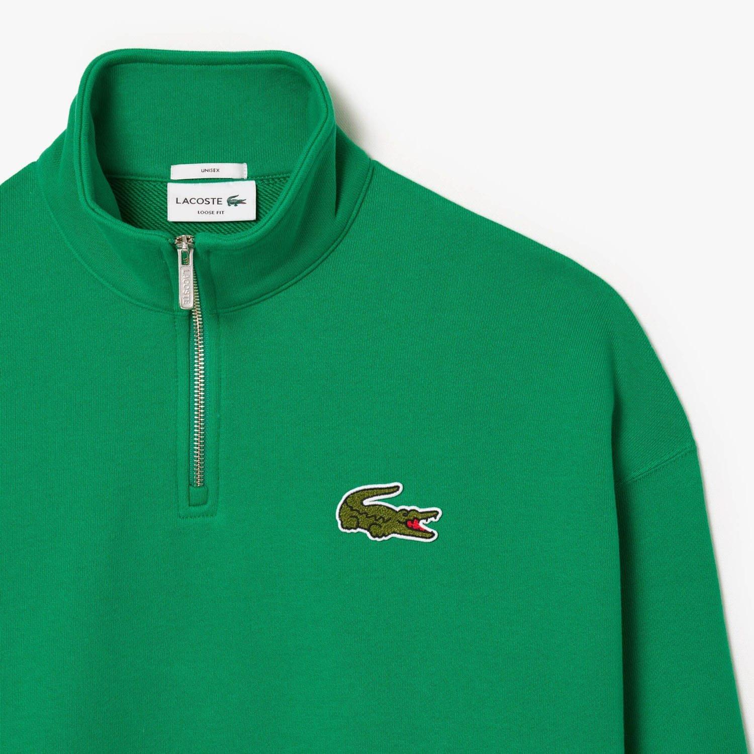 Green - Lacoste - Loose Fit Zip Neck Badge Accent Sweatshirt - 5