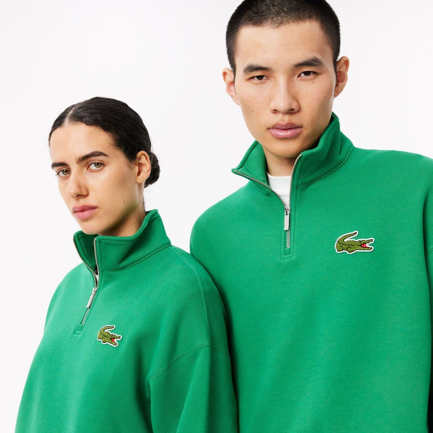 Green - Lacoste - Loose Fit Zip Neck Badge Accent Sweatshirt - 6