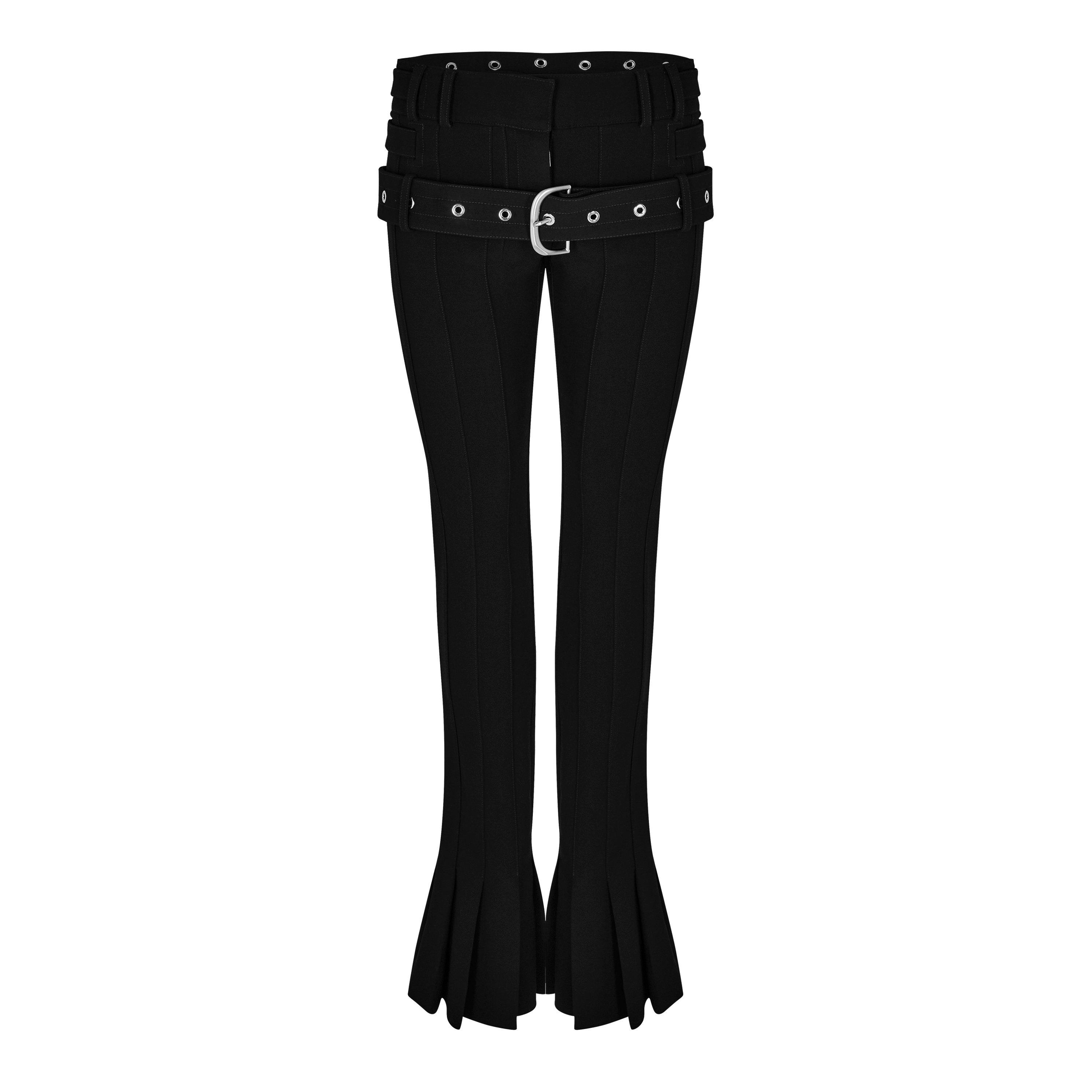 Black - Off White - Women's Double Waist Bell Bottom Design Pants - 4