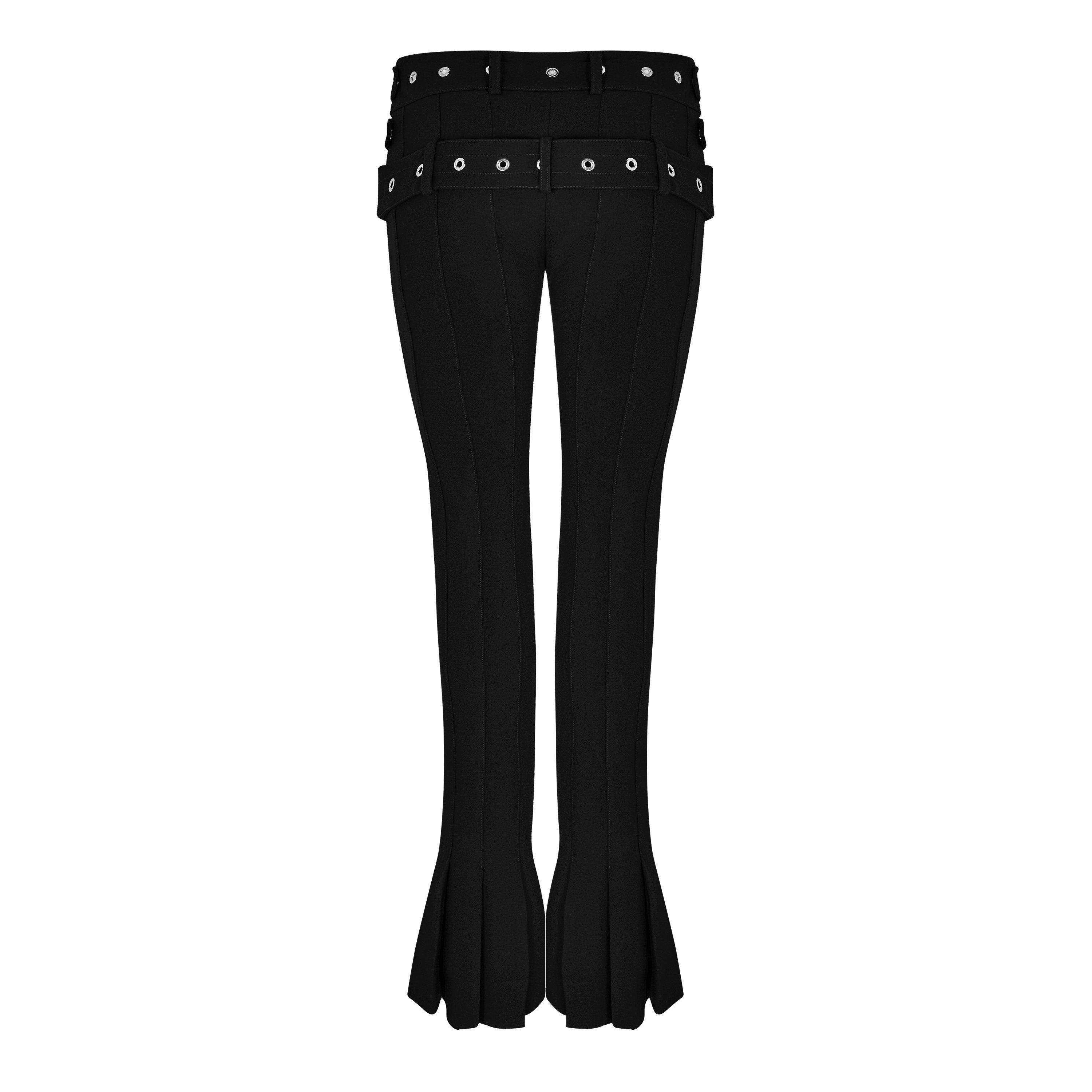 Black - Off White - Women's Double Waist Bell Bottom Design Pants - 5