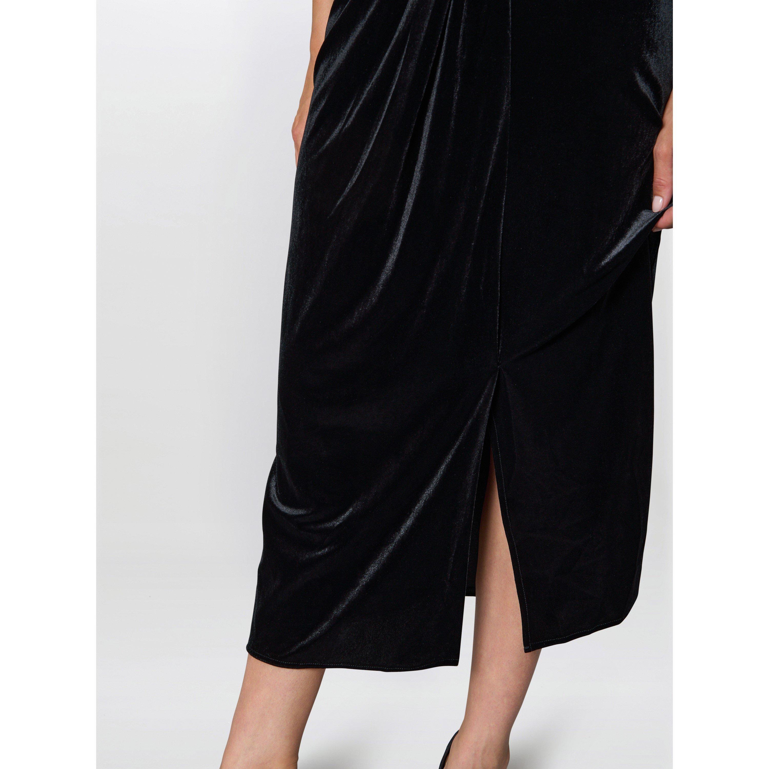 Black - Gina Bacconi - Claudine Velvet Midi Dress - 5