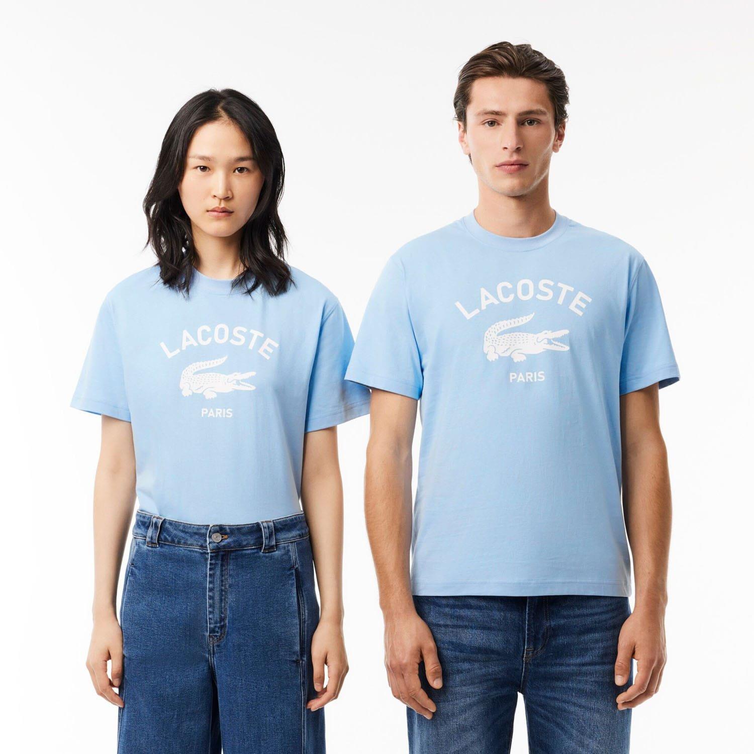 Light Blue - Lacoste - Signature Print Cotton T-Shirt - 1