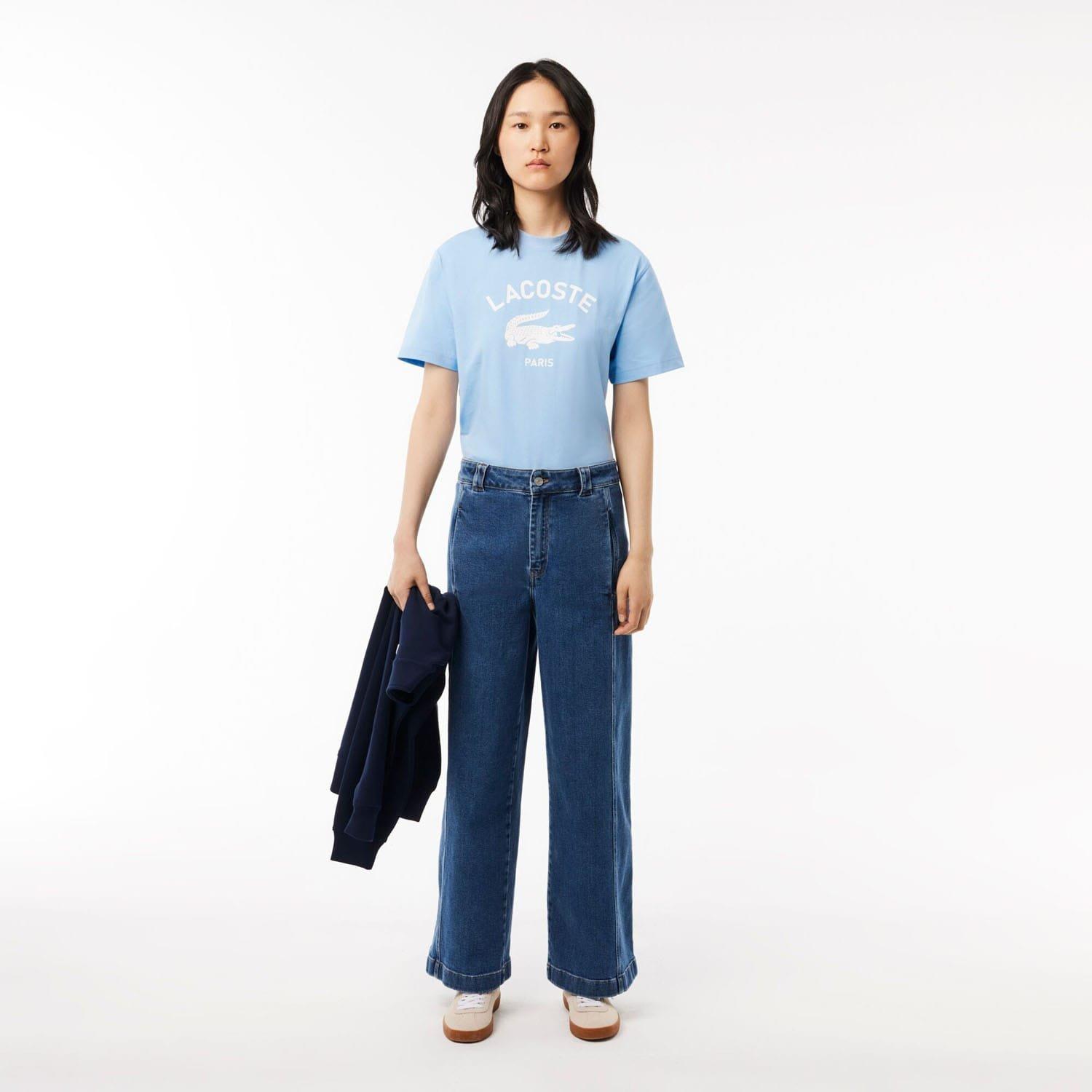 Light Blue - Lacoste - Signature Print Cotton T-Shirt - 3