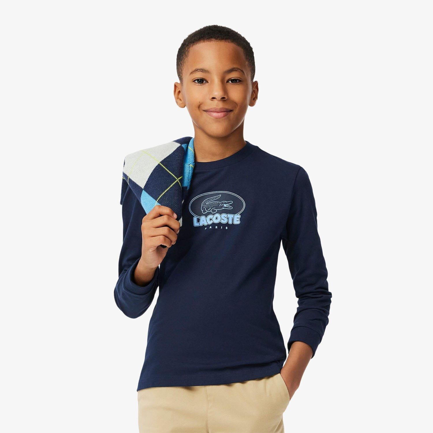 Navy - Lacoste - Heavy Cotton Badge Print T-Shirt - 1