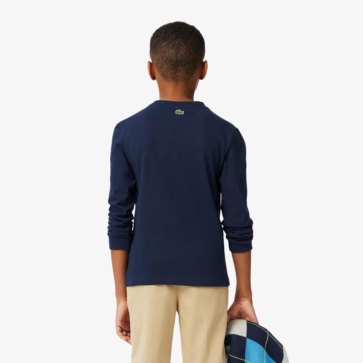 Navy - Lacoste - Heavy Cotton Badge Print T-Shirt - 2