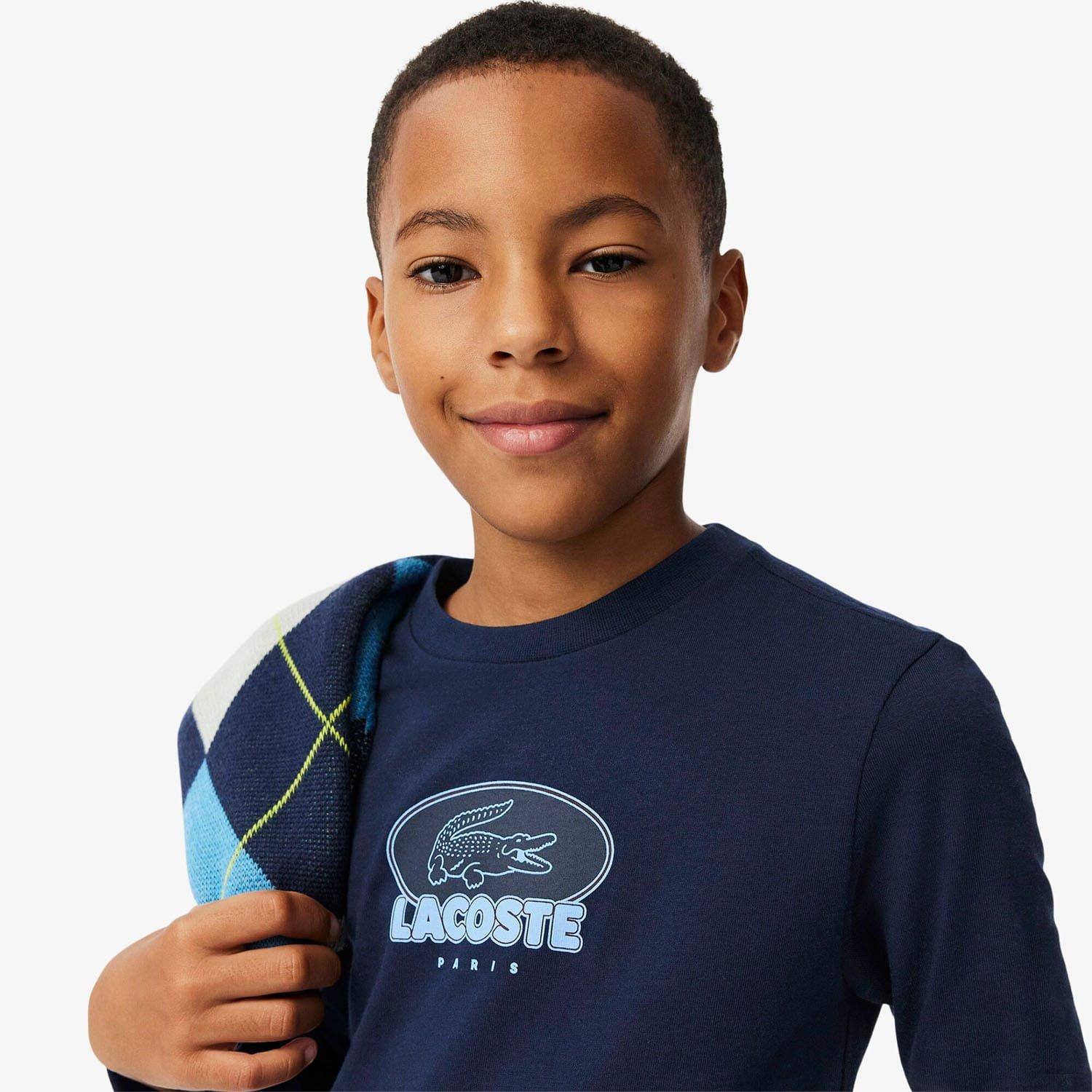 Navy - Lacoste - Heavy Cotton Badge Print T-Shirt - 3