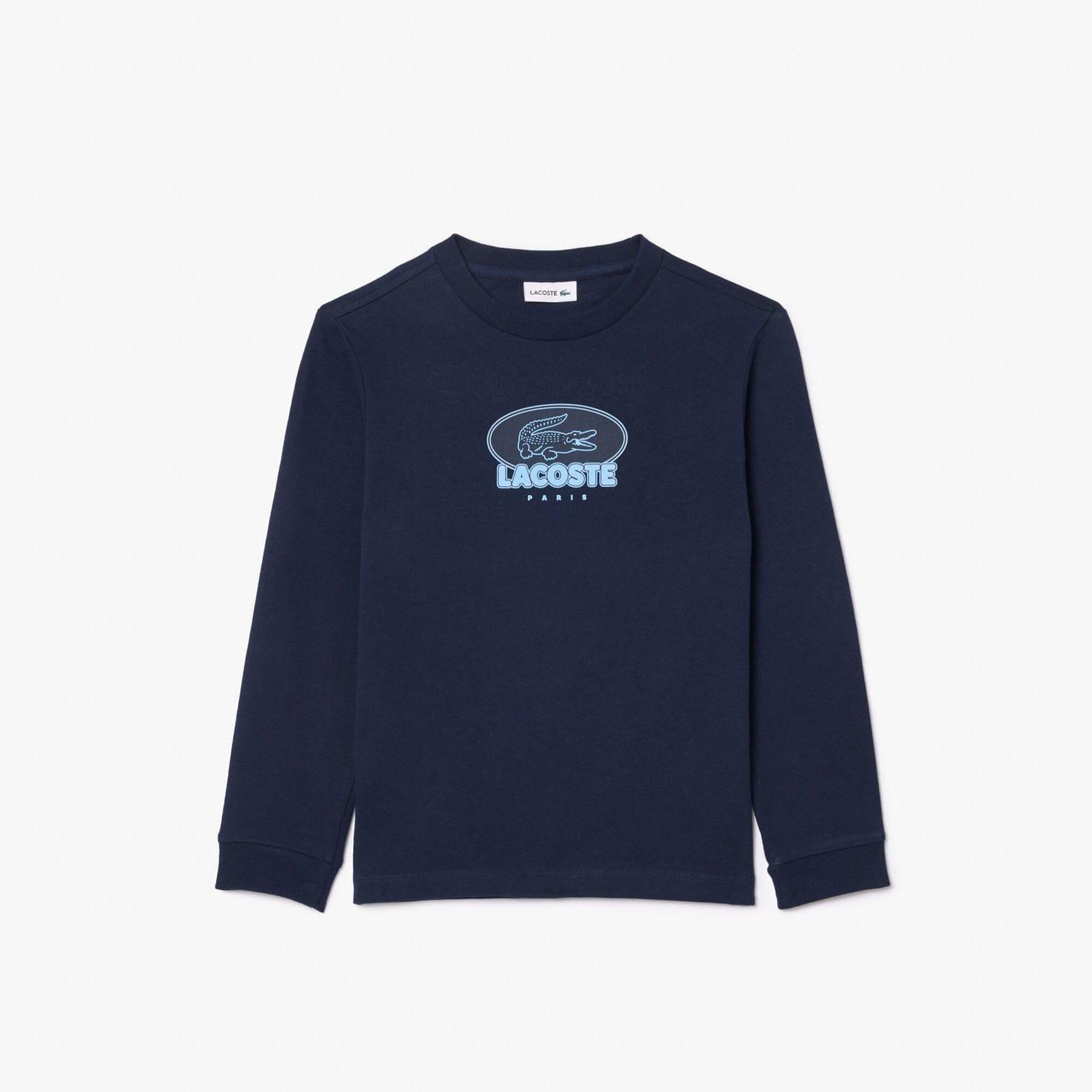 Navy - Lacoste - Heavy Cotton Badge Print T-Shirt - 4