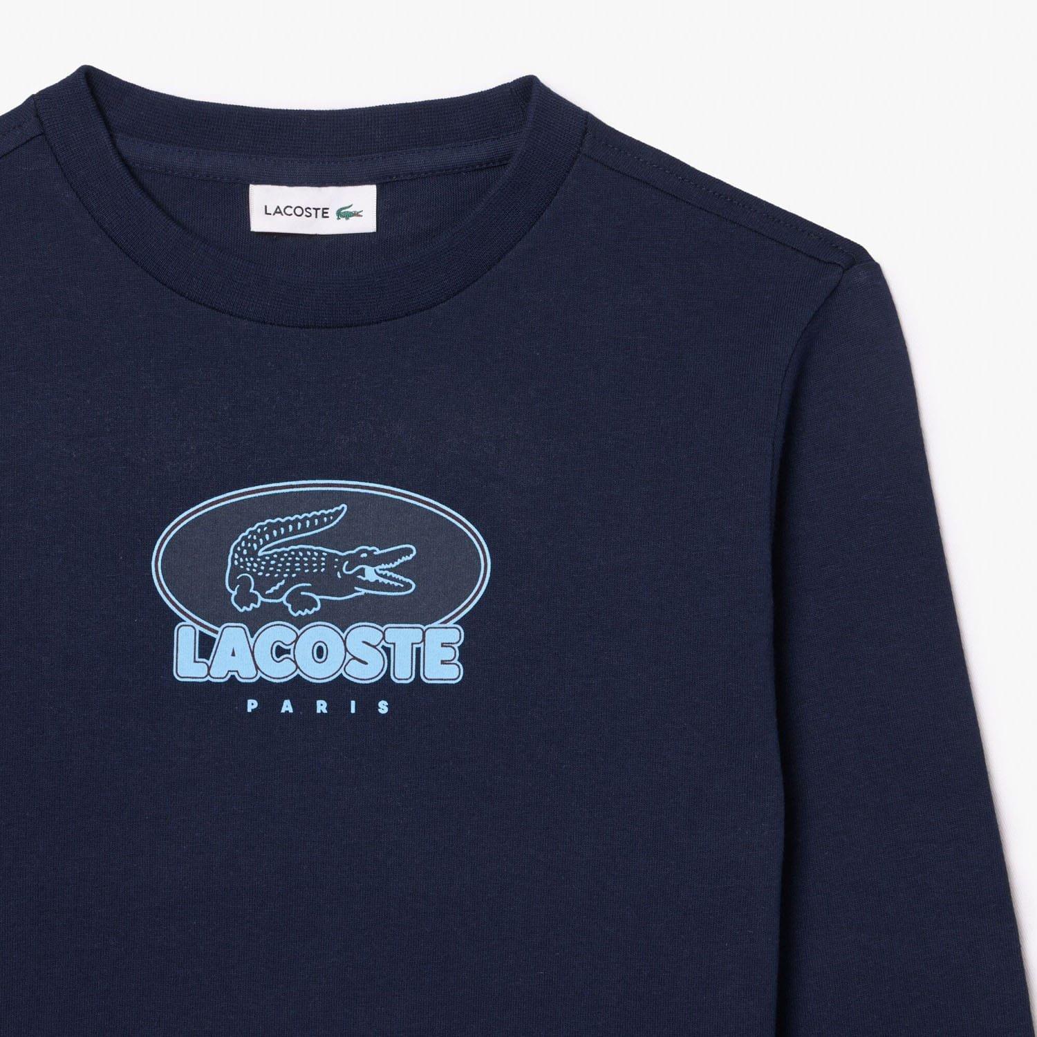 Navy - Lacoste - Heavy Cotton Badge Print T-Shirt - 5
