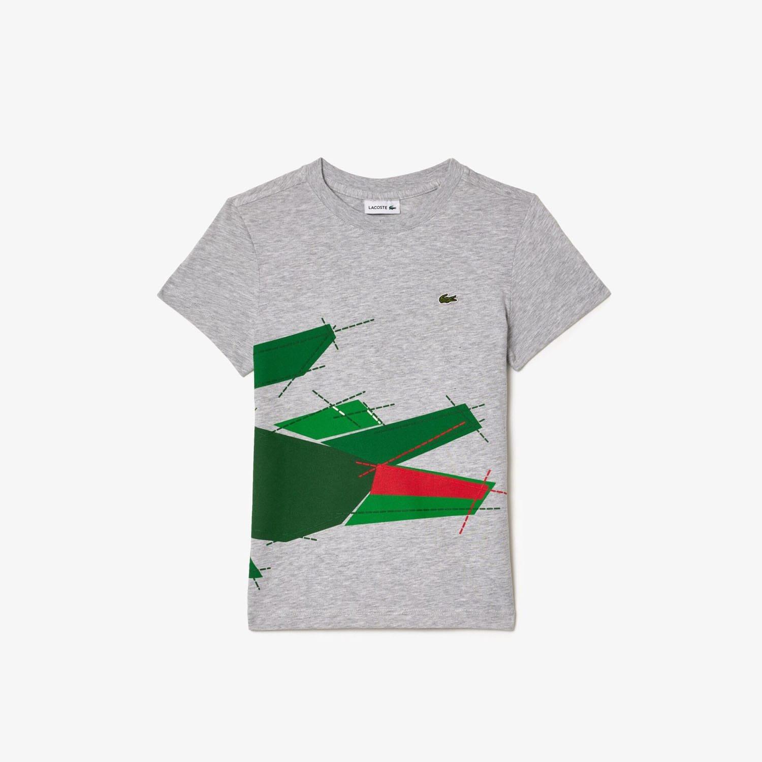 Grey - Lacoste - Crocodile Graphic Cotton T-Shirt - 4