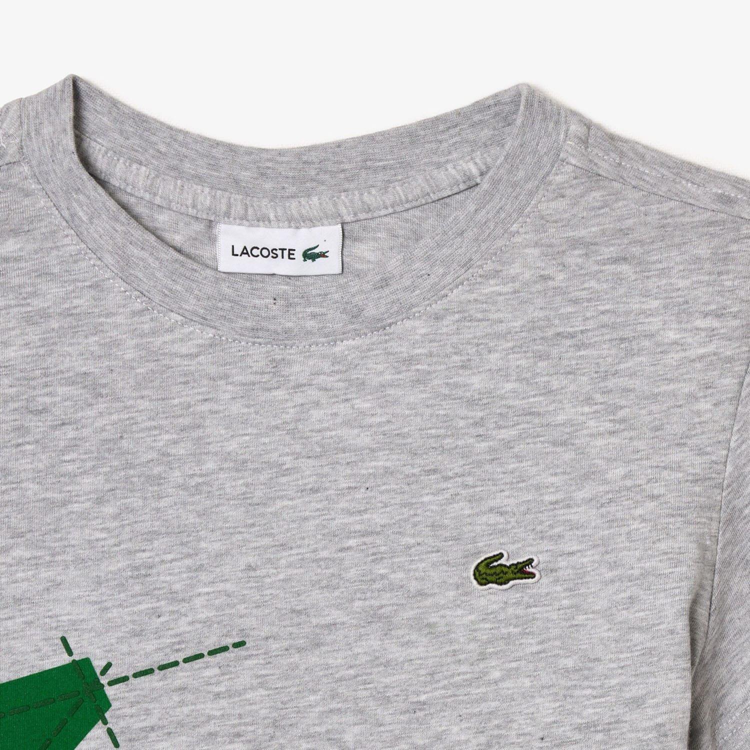 Grey - Lacoste - Crocodile Graphic Cotton T-Shirt - 5