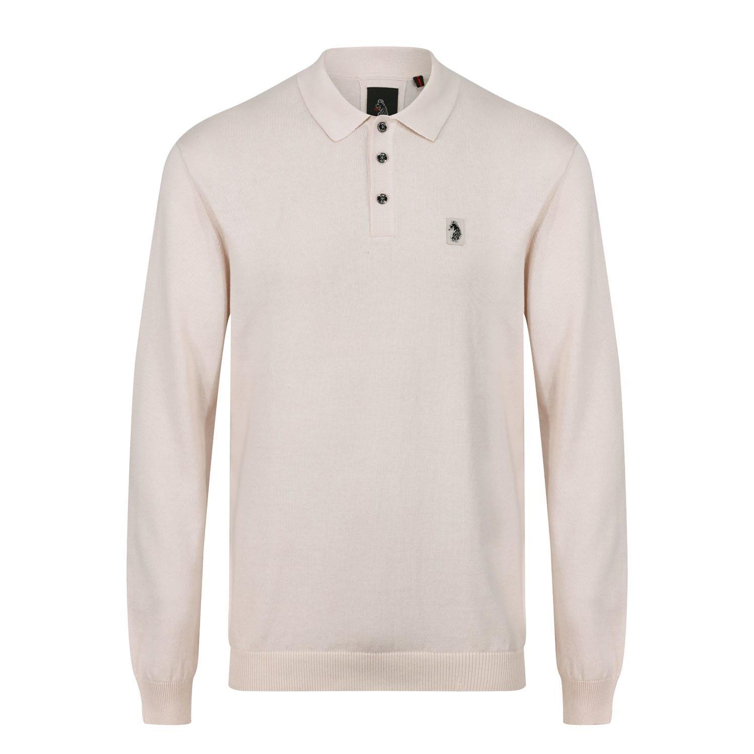 Beige - Luke 1977 - Venice Long Sleeve Knitted Polo Shirt - 1