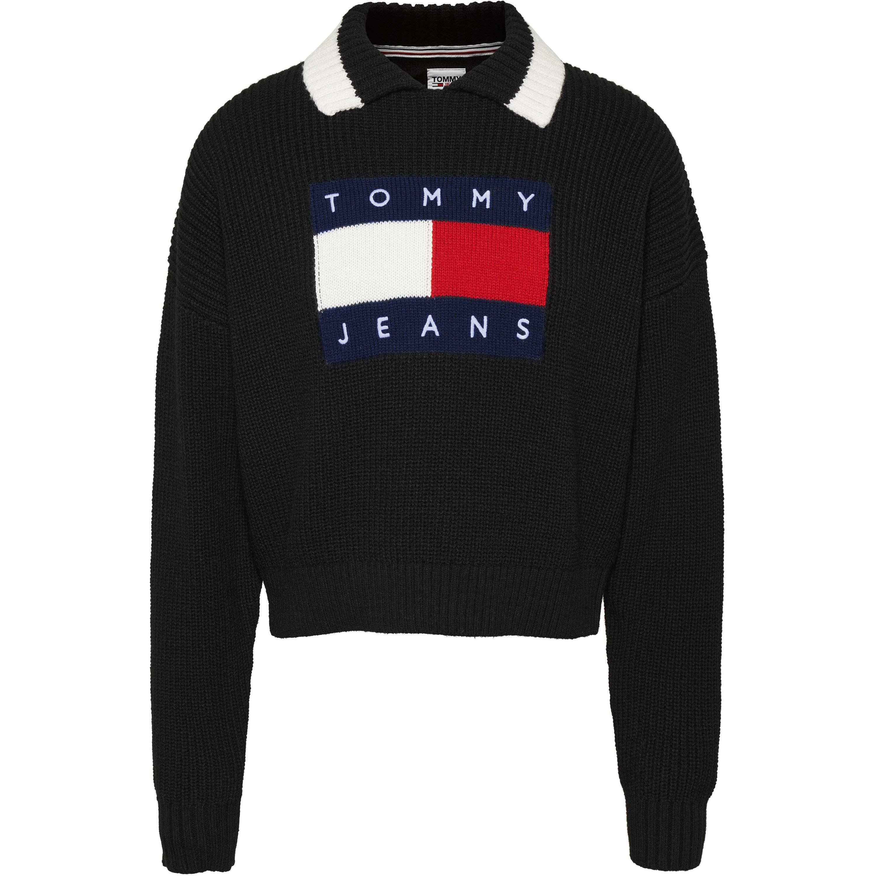 Preto - Tommy Jeans - Women&#x27;s TJ Flag Crew Neck Jumper - 5