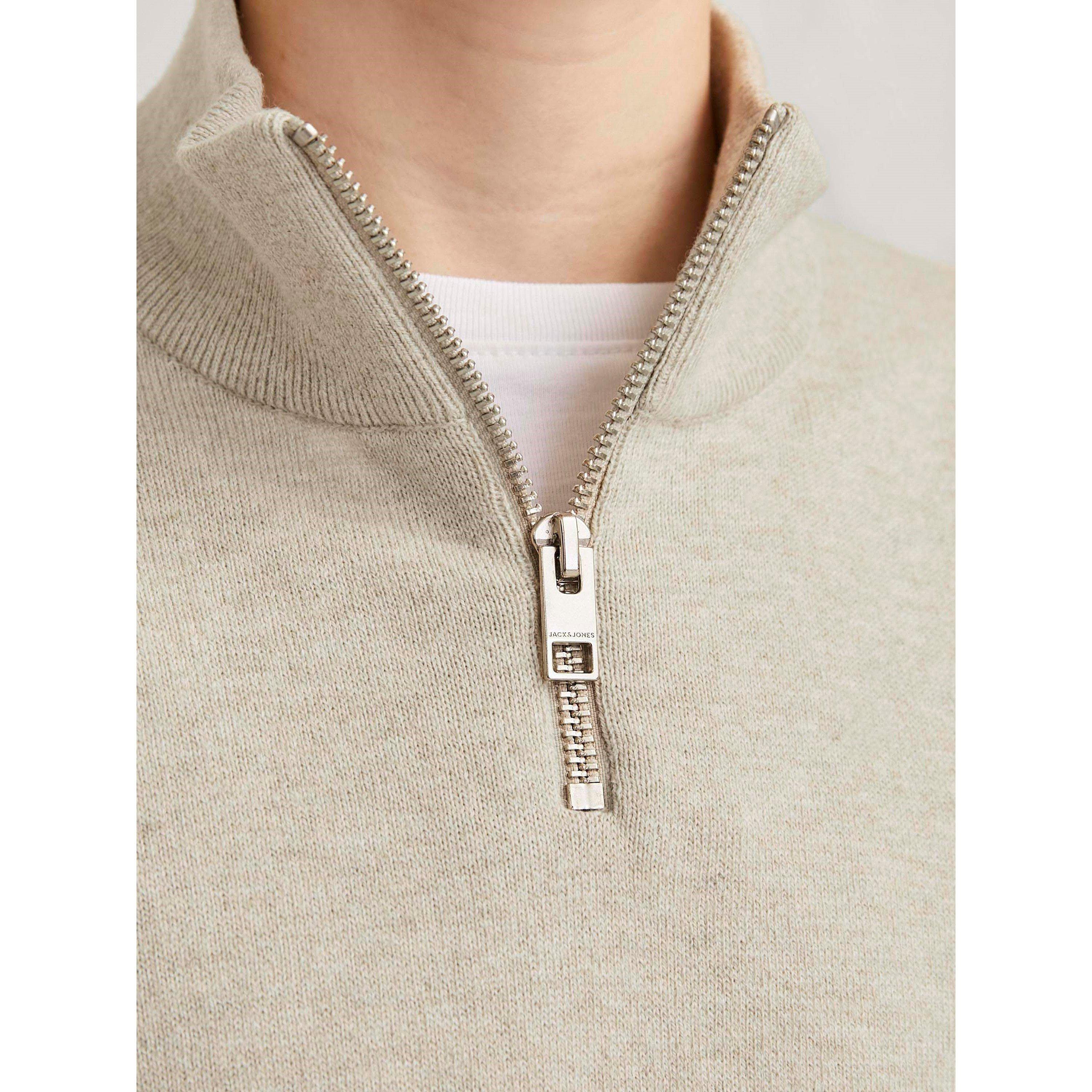 Oatmeal - Jack and Jones - Emil Half Zip Knit Junior Jack - 5