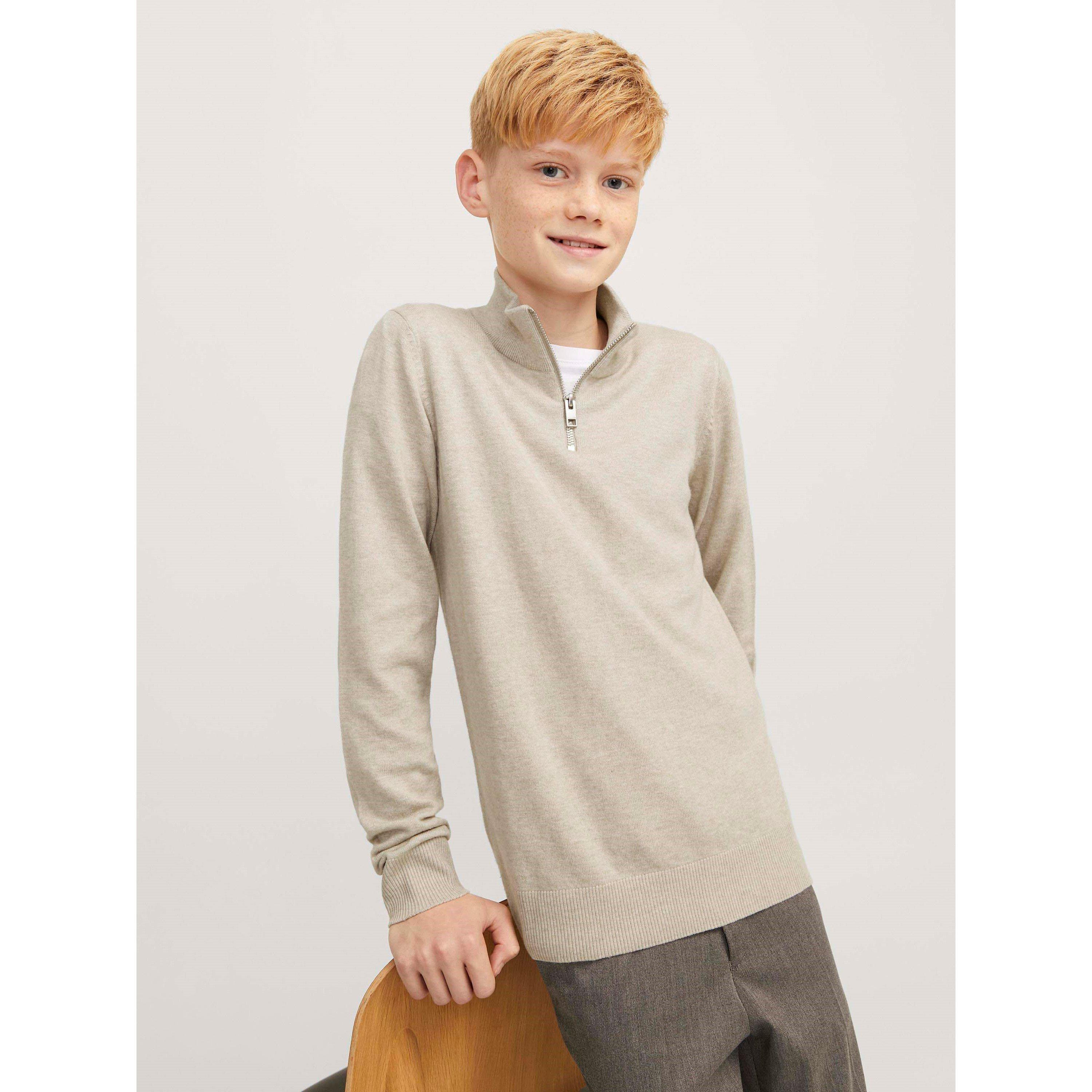 Oatmeal - Jack and Jones - Emil Half Zip Knit Junior Jack - 6