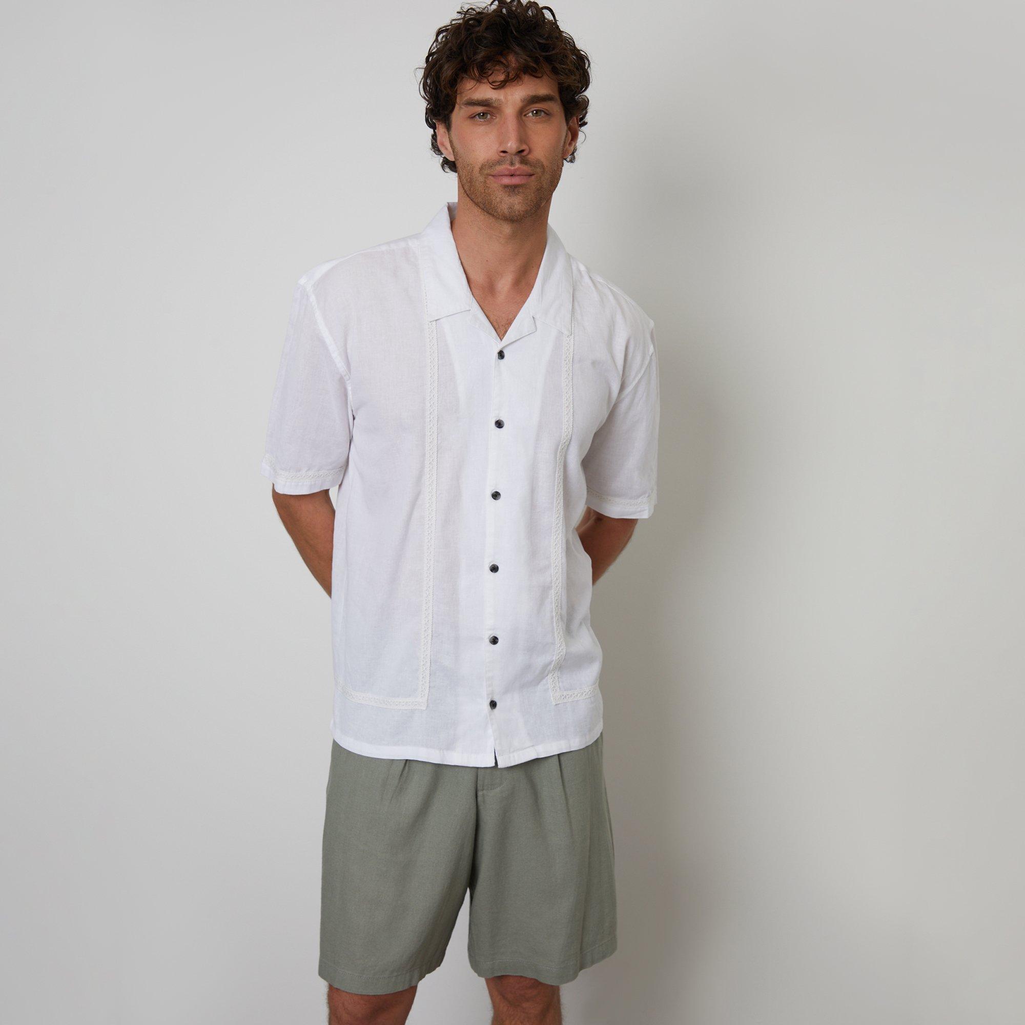 Linen Blend Lace Trim Relaxed Fit Shirt