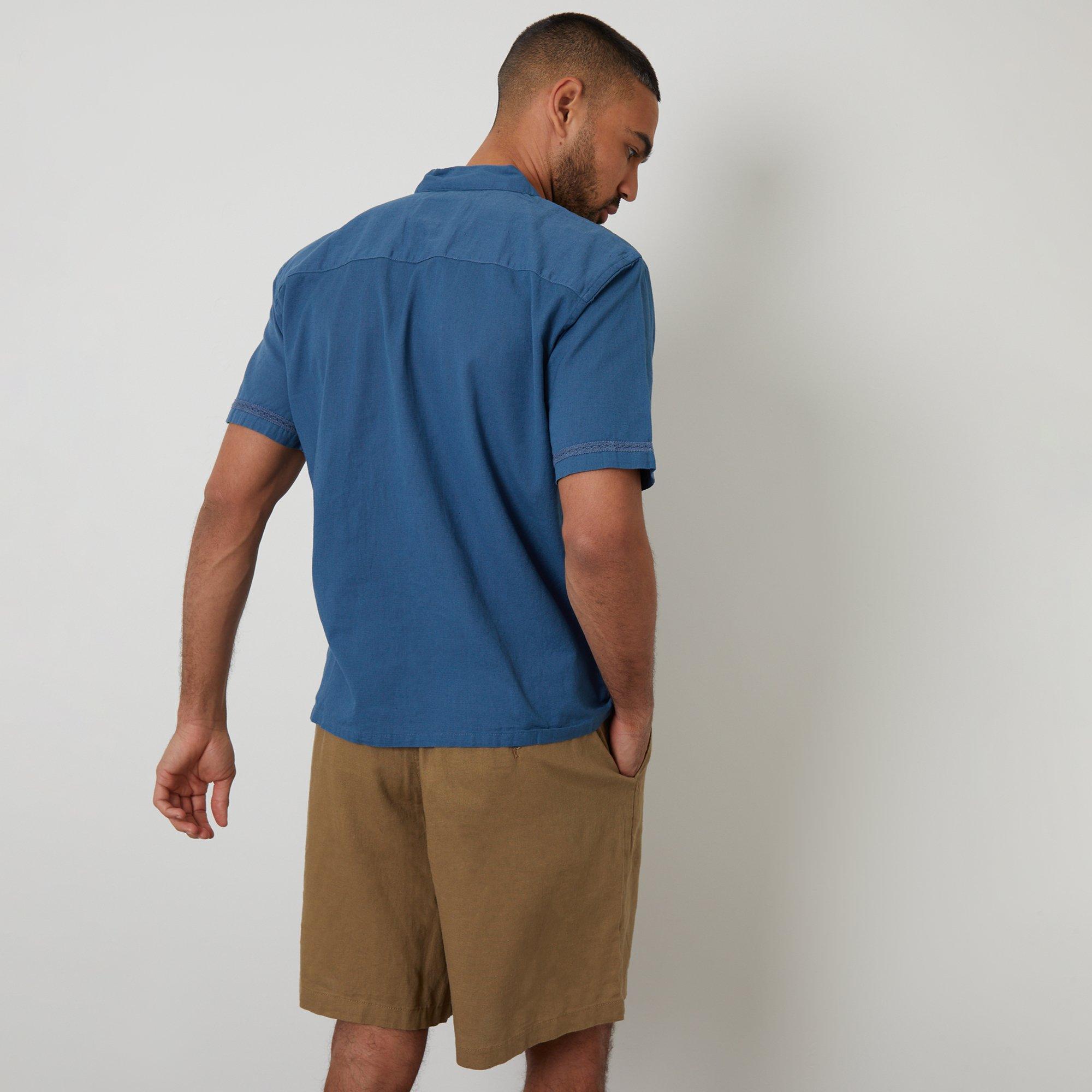 Blue - Threadbare - Linen Blend Lace Trim Relaxed Fit Shirt - 2