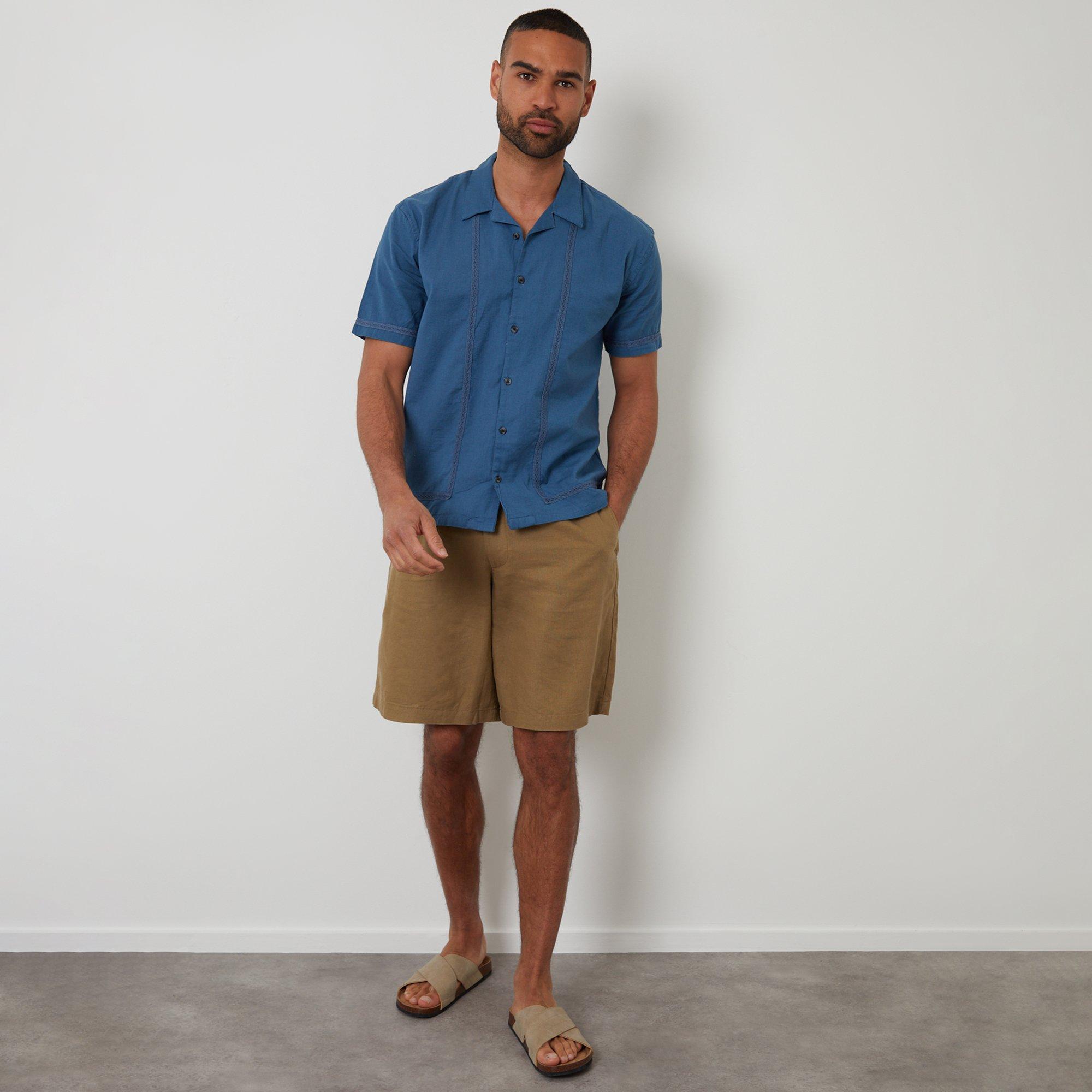 Blue - Threadbare - Linen Blend Lace Trim Relaxed Fit Shirt - 3