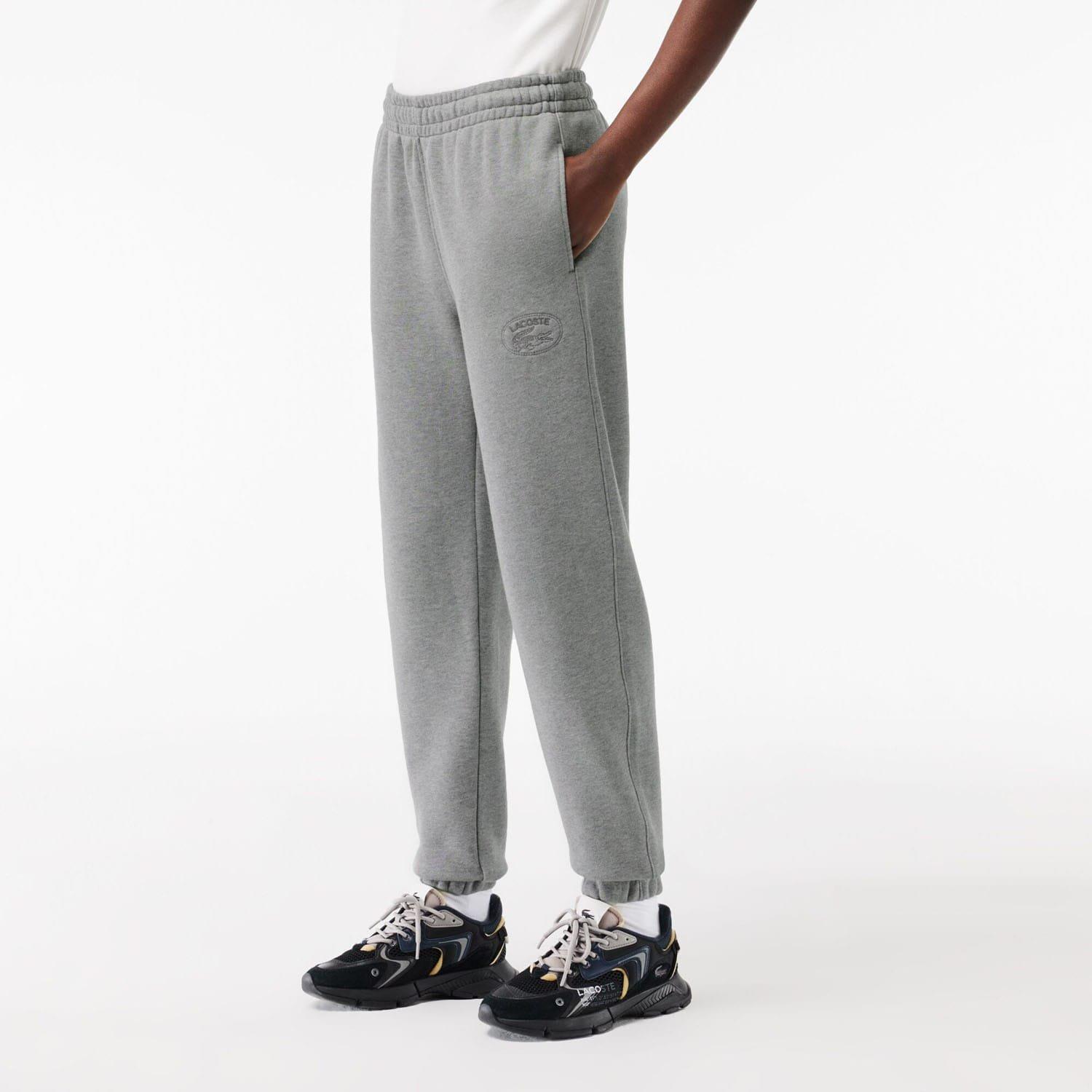 Lacoste Straight Leg Embroidered Sweatpants In Grey