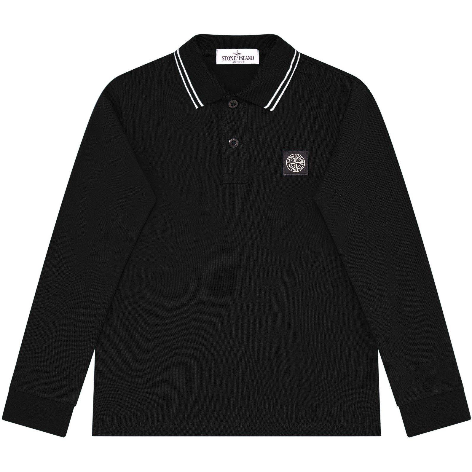 Black V0029 - Stone Island - Boys' Plain Cotton Patch Logo Long Sleeve Polo Shirt - 1