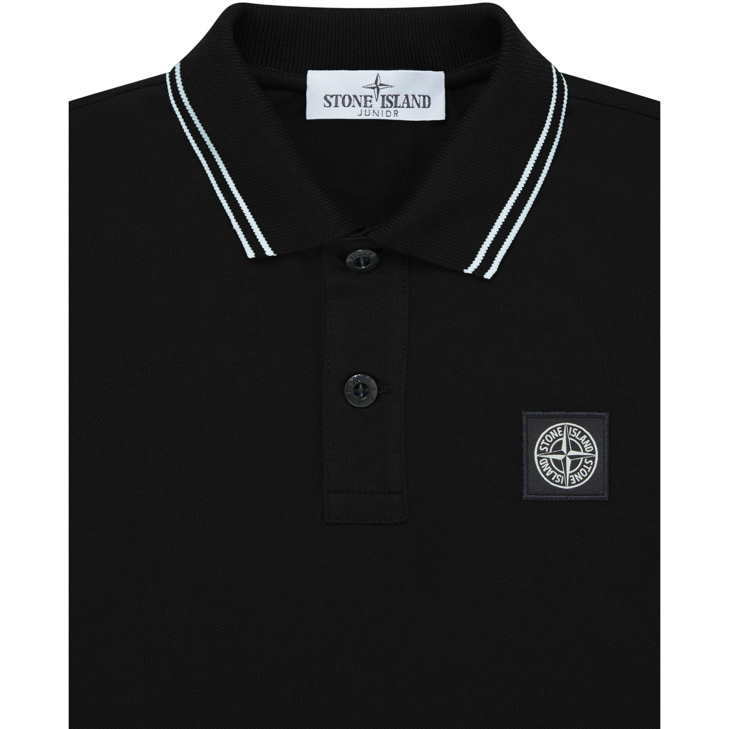 Stone Island Boys' Plain Cotton Patch Logo Long Sleeve Polo