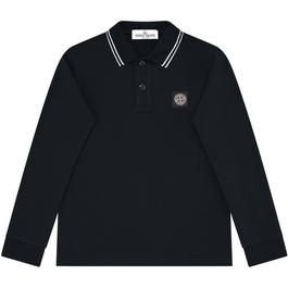 Stone Island BoysPlain Cotton Patch Logo Long Sleeve Polo Shirt