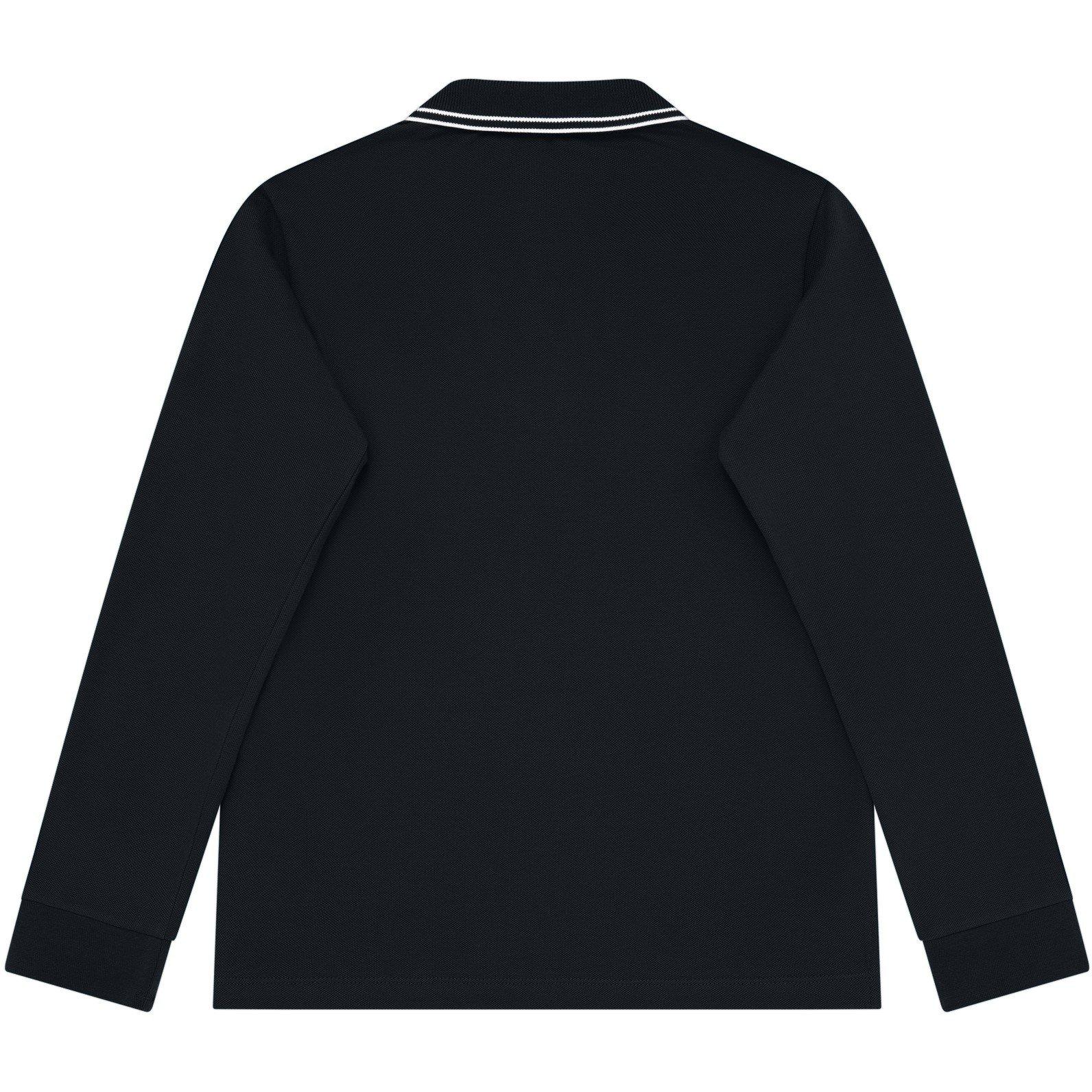 Navy V0020 - Stone Island - Boys' Plain Cotton Patch Logo Long Sleeve Polo Shirt - 2