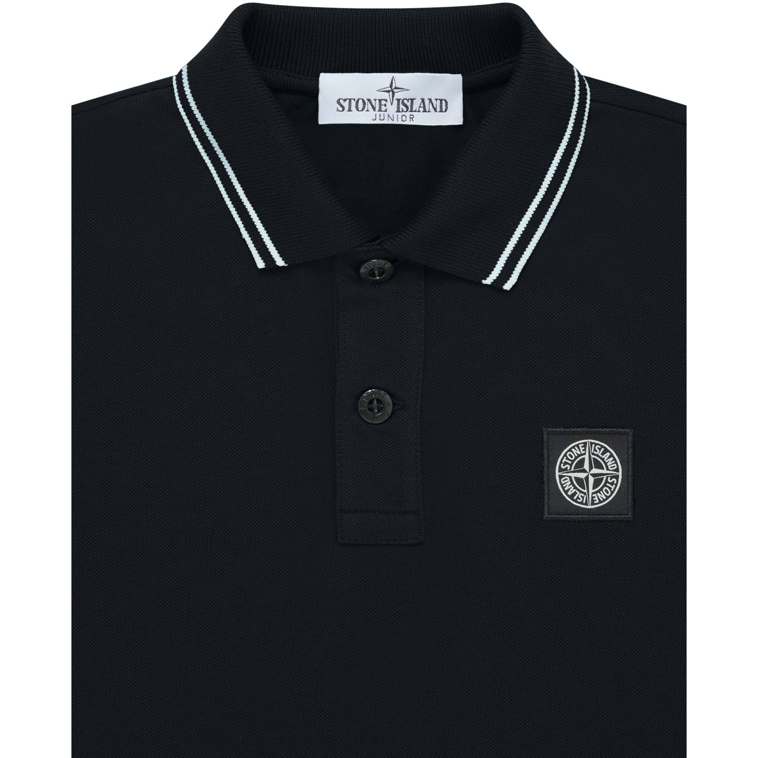 Navy V0020 - Stone Island - Boys' Plain Cotton Patch Logo Long Sleeve Polo Shirt - 3