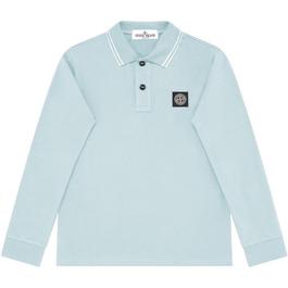 Stone Island Junior Patch Logo Long Sleeve Polo Shirt