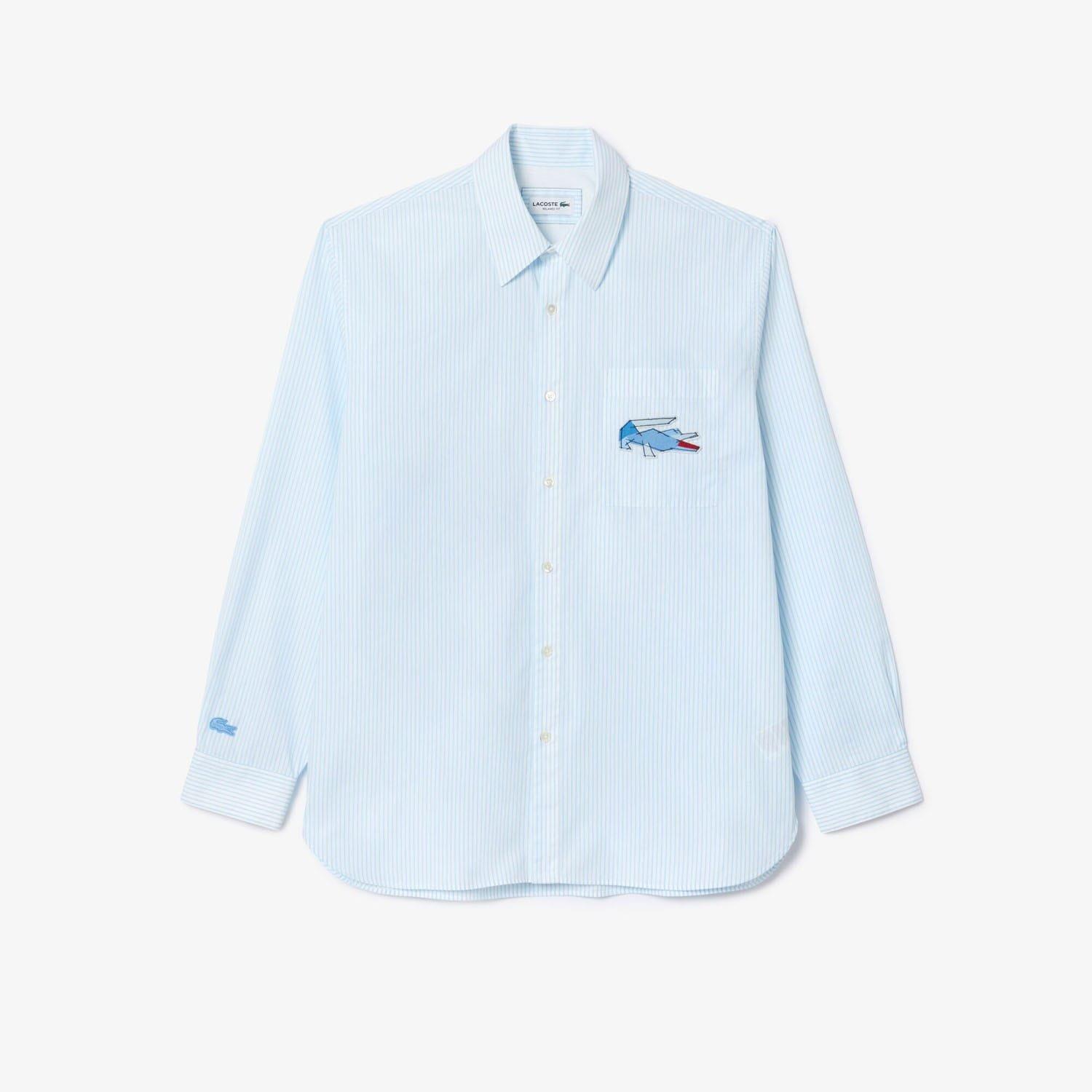 Blue-White - Lacoste - Relaxed Fit Crocodile Badge Shirt - 3