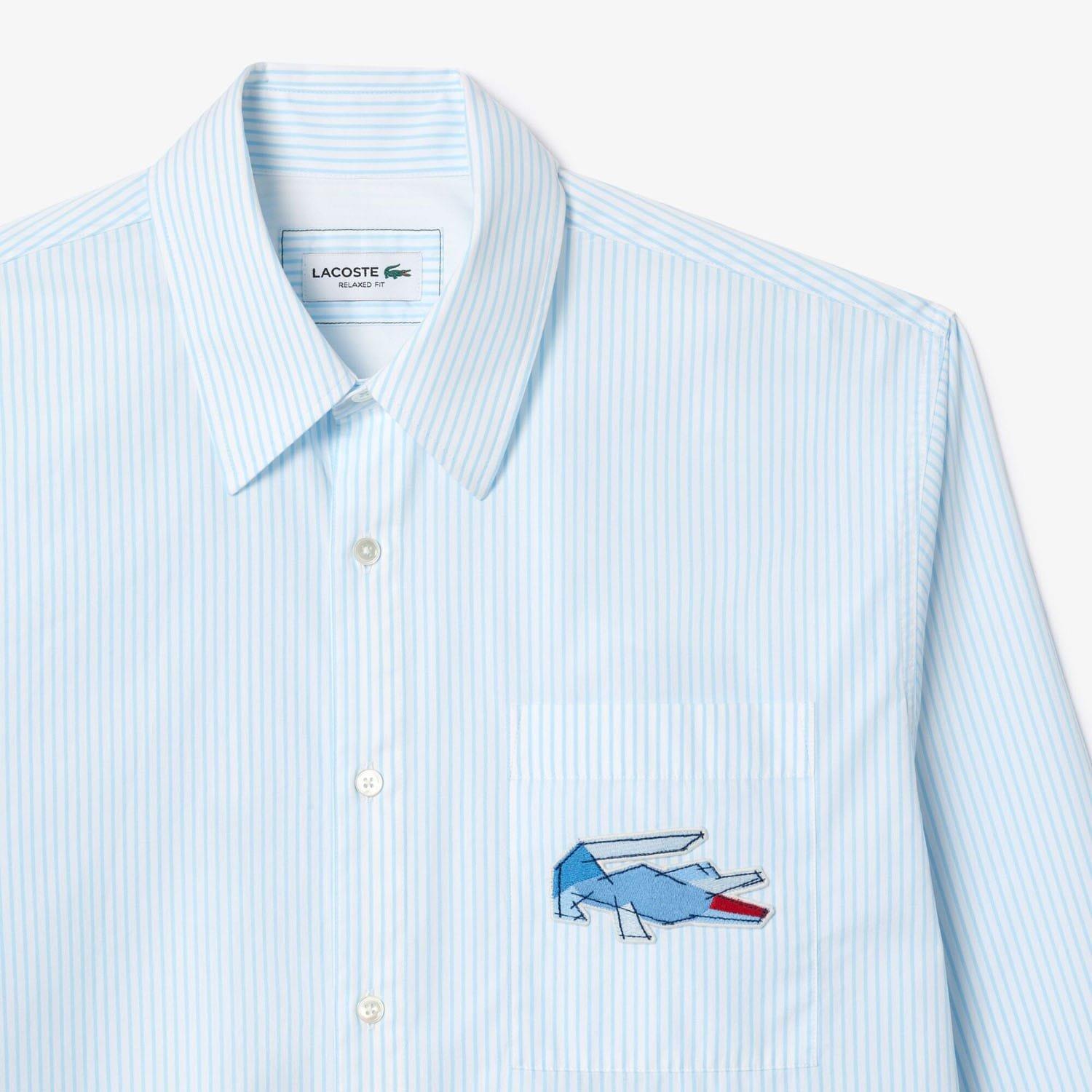 Blue-White - Lacoste - Relaxed Fit Crocodile Badge Shirt - 6