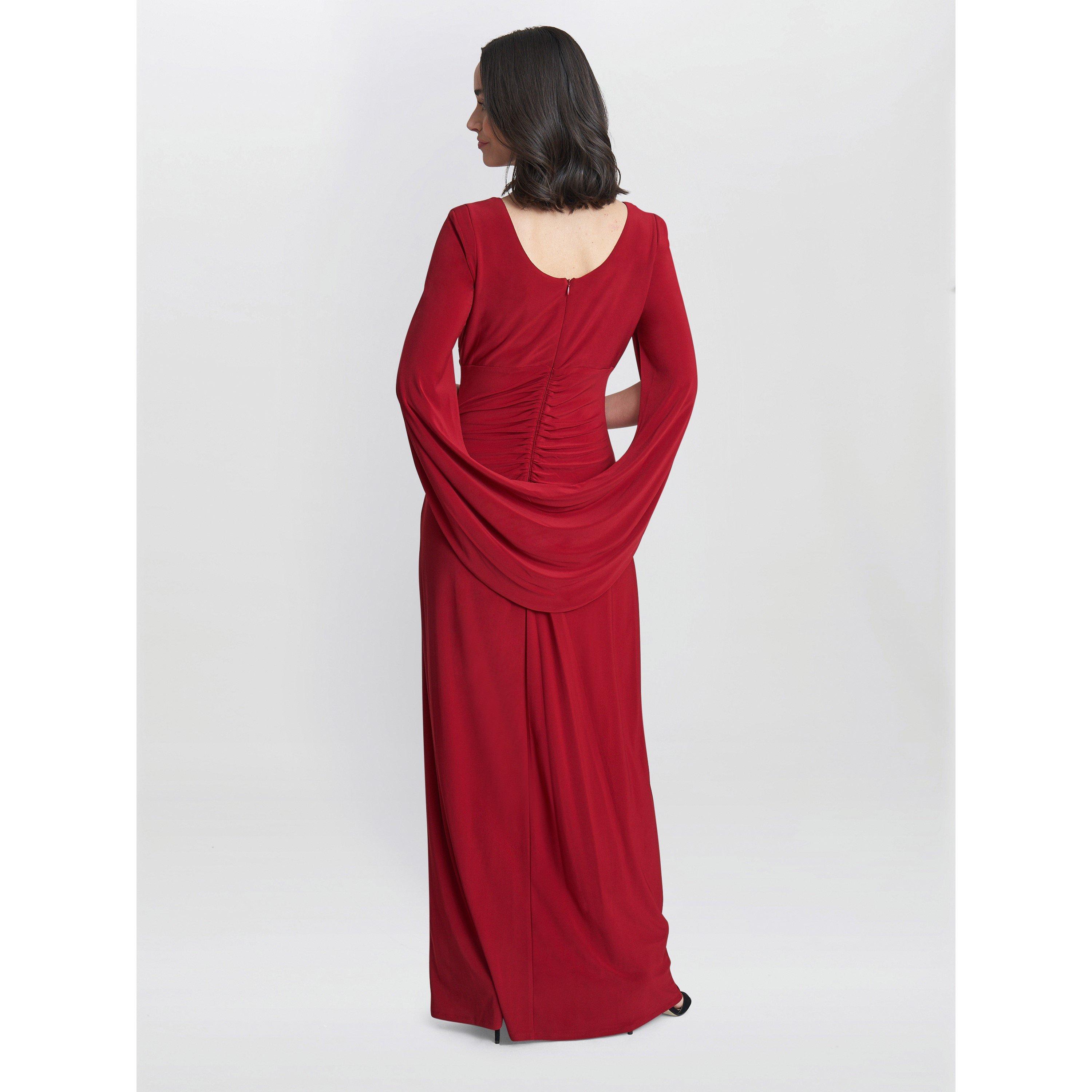 Red - Gina Bacconi - Women's Jenna Draped Back Shoulder Party Maxi Dress - 2