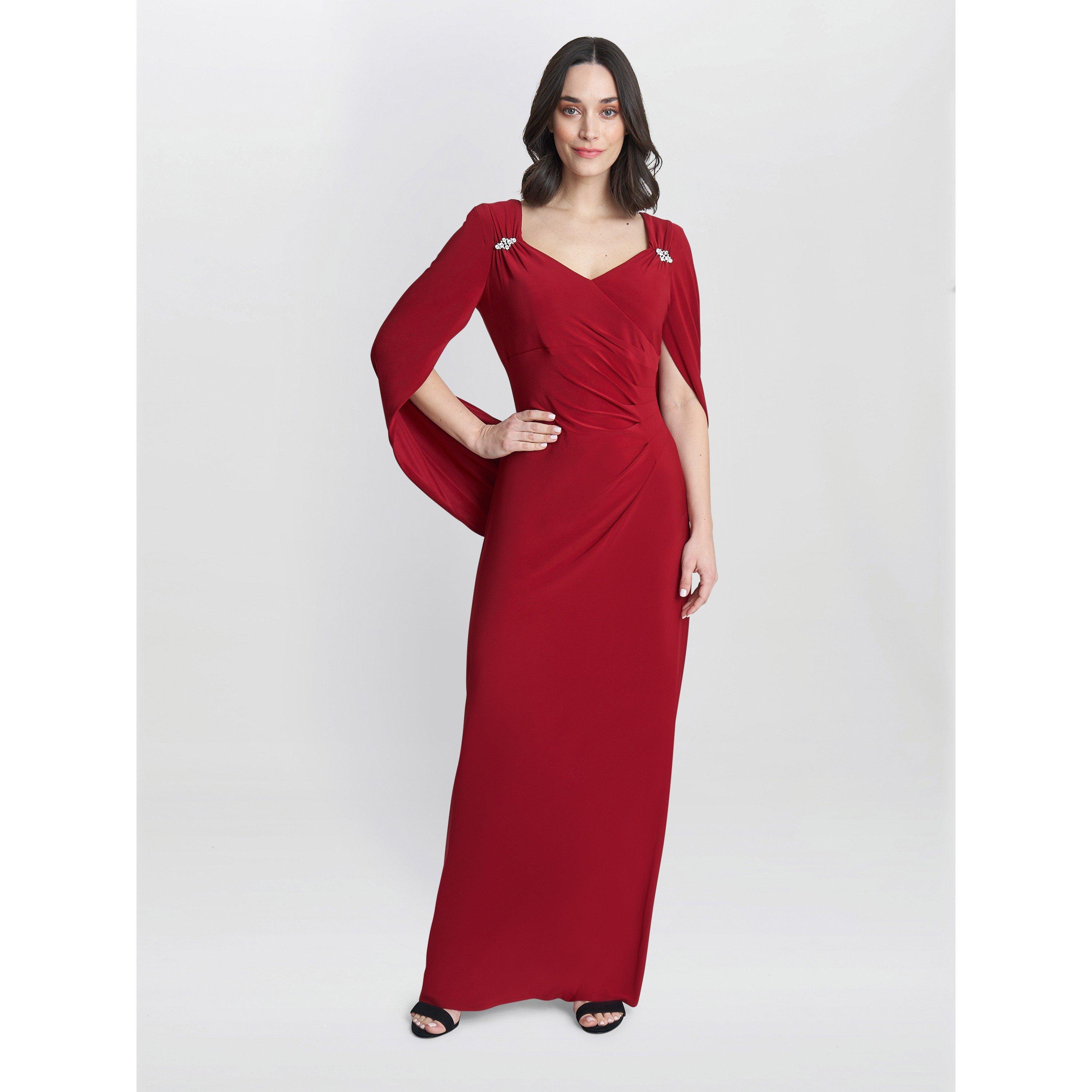 Red - Gina Bacconi - Women's Jenna Draped Back Shoulder Party Maxi Dress - 3