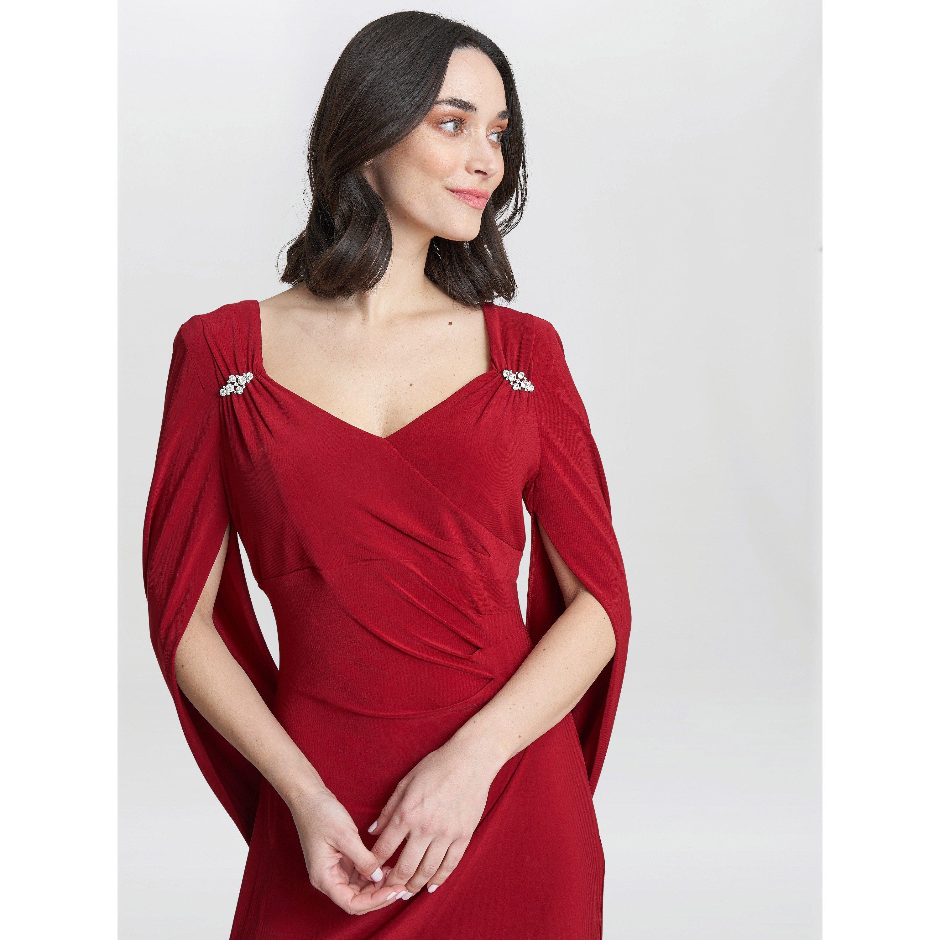Red - Gina Bacconi - Women's Jenna Draped Back Shoulder Party Maxi Dress - 5