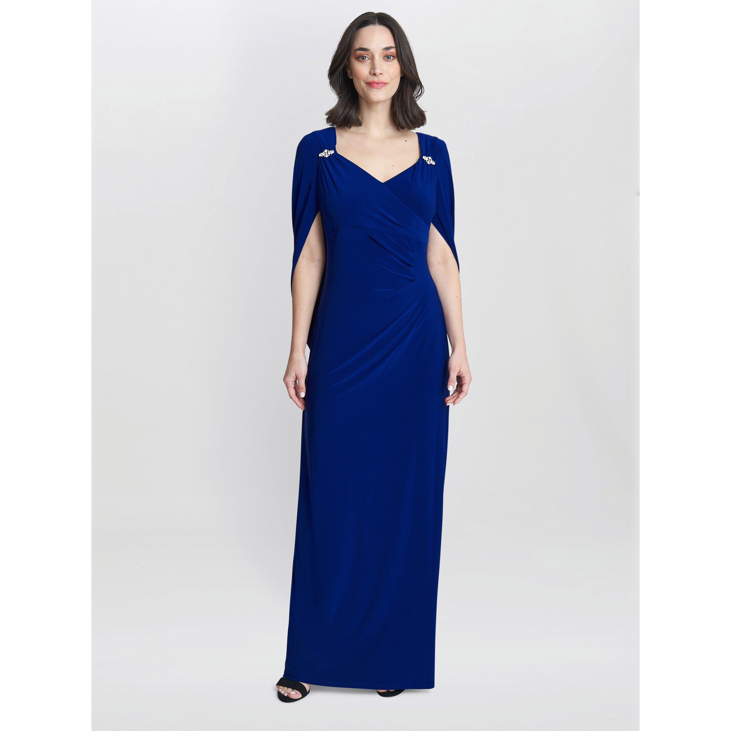 Electric Blue - Gina Bacconi - Women's Jenna Draped Back Shoulder Party Maxi Dress - 1