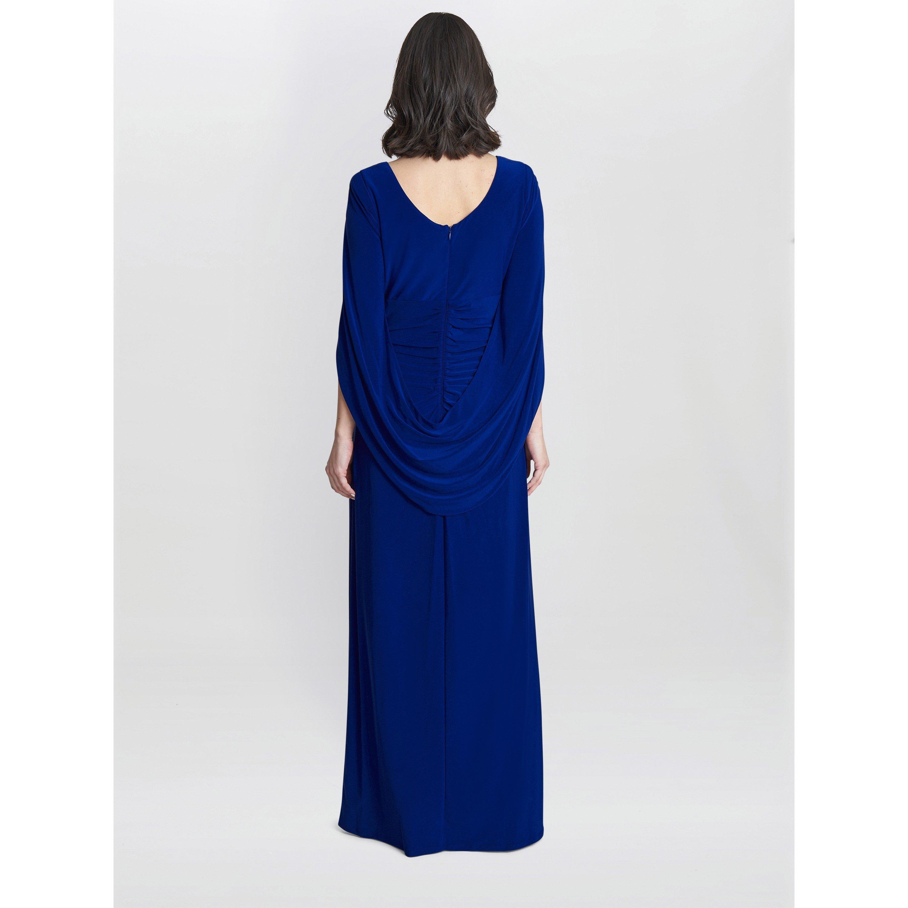 Electric Blue - Gina Bacconi - Women's Jenna Draped Back Shoulder Party Maxi Dress - 2