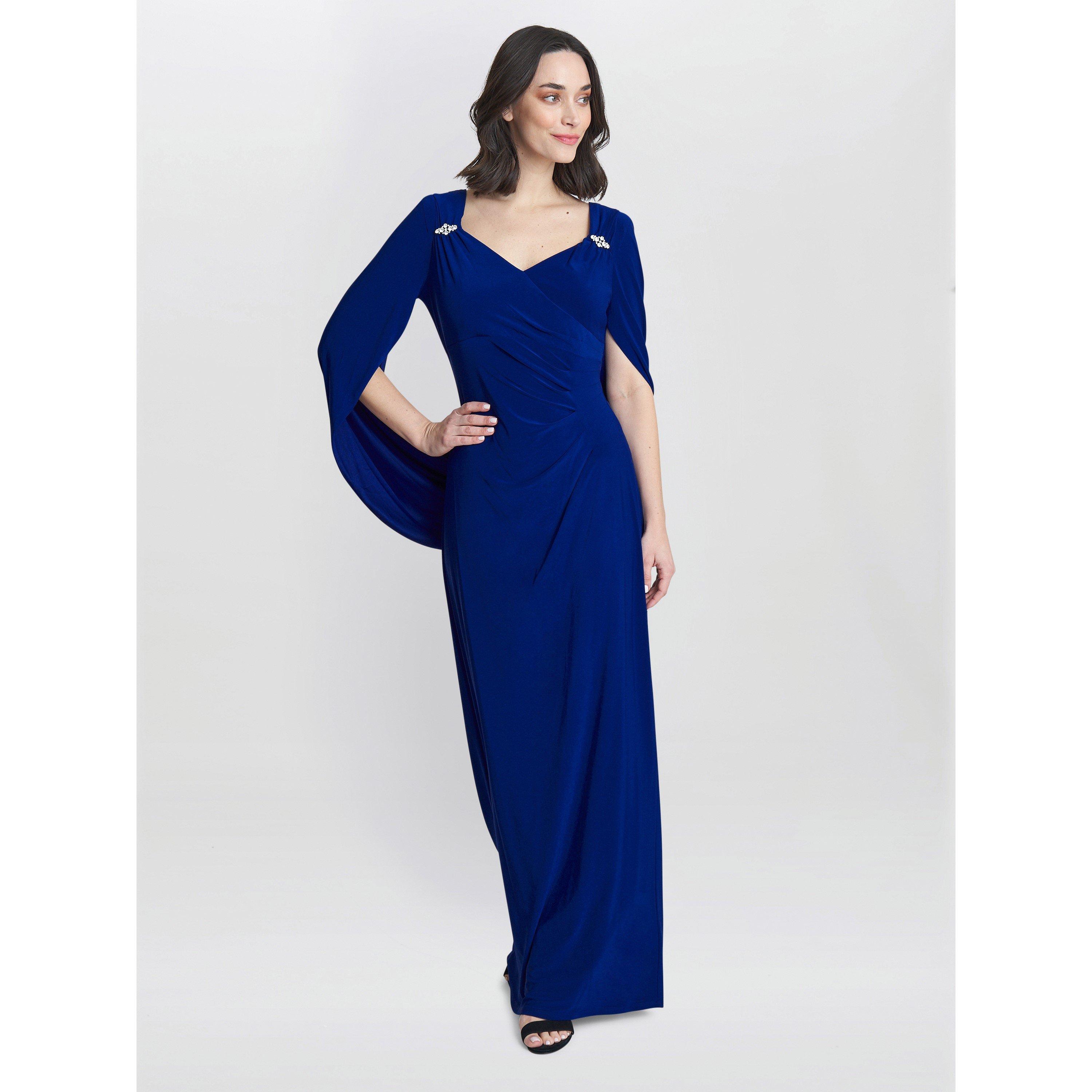 Electric Blue - Gina Bacconi - Women's Jenna Draped Back Shoulder Party Maxi Dress - 3