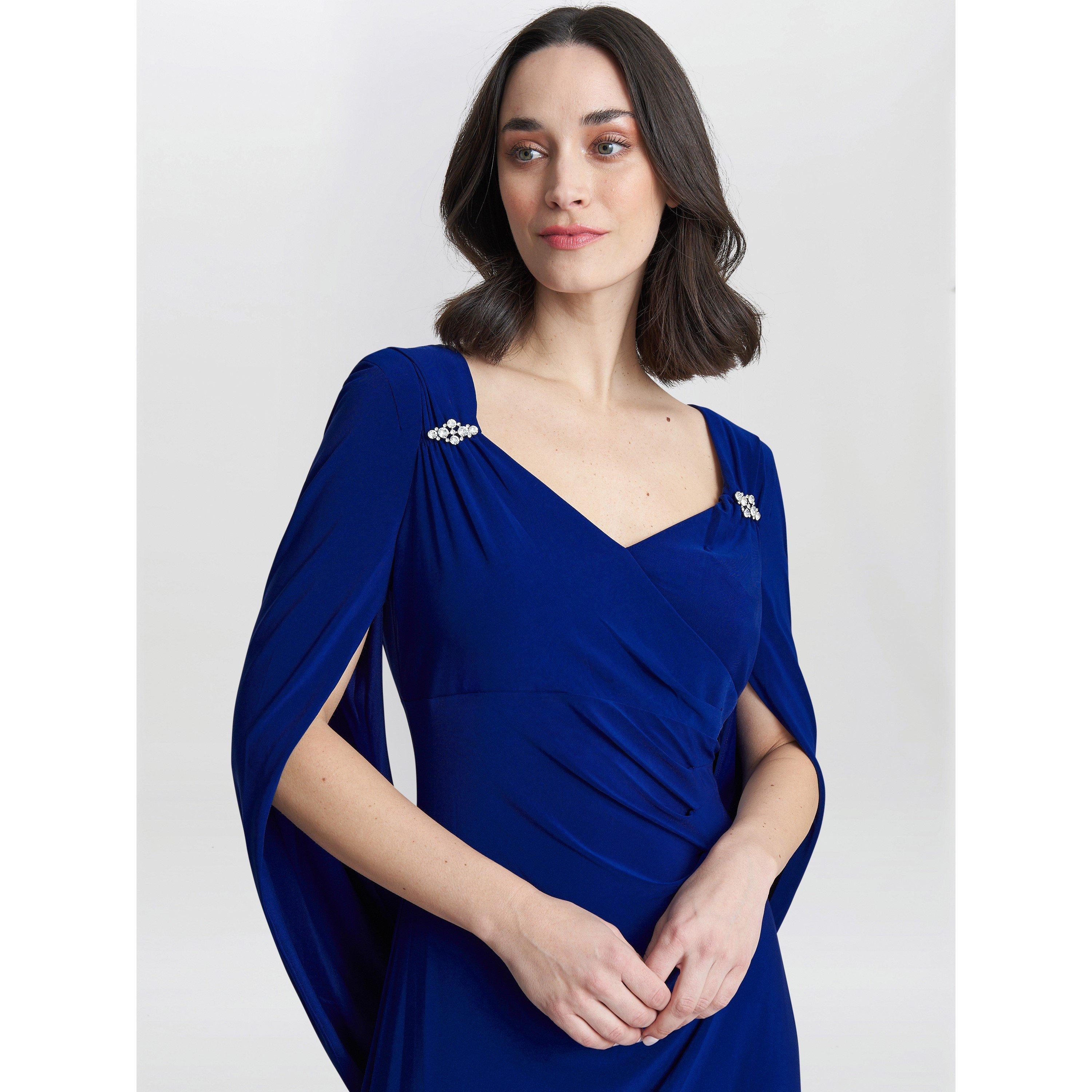 Electric Blue - Gina Bacconi - Women's Jenna Draped Back Shoulder Party Maxi Dress - 5