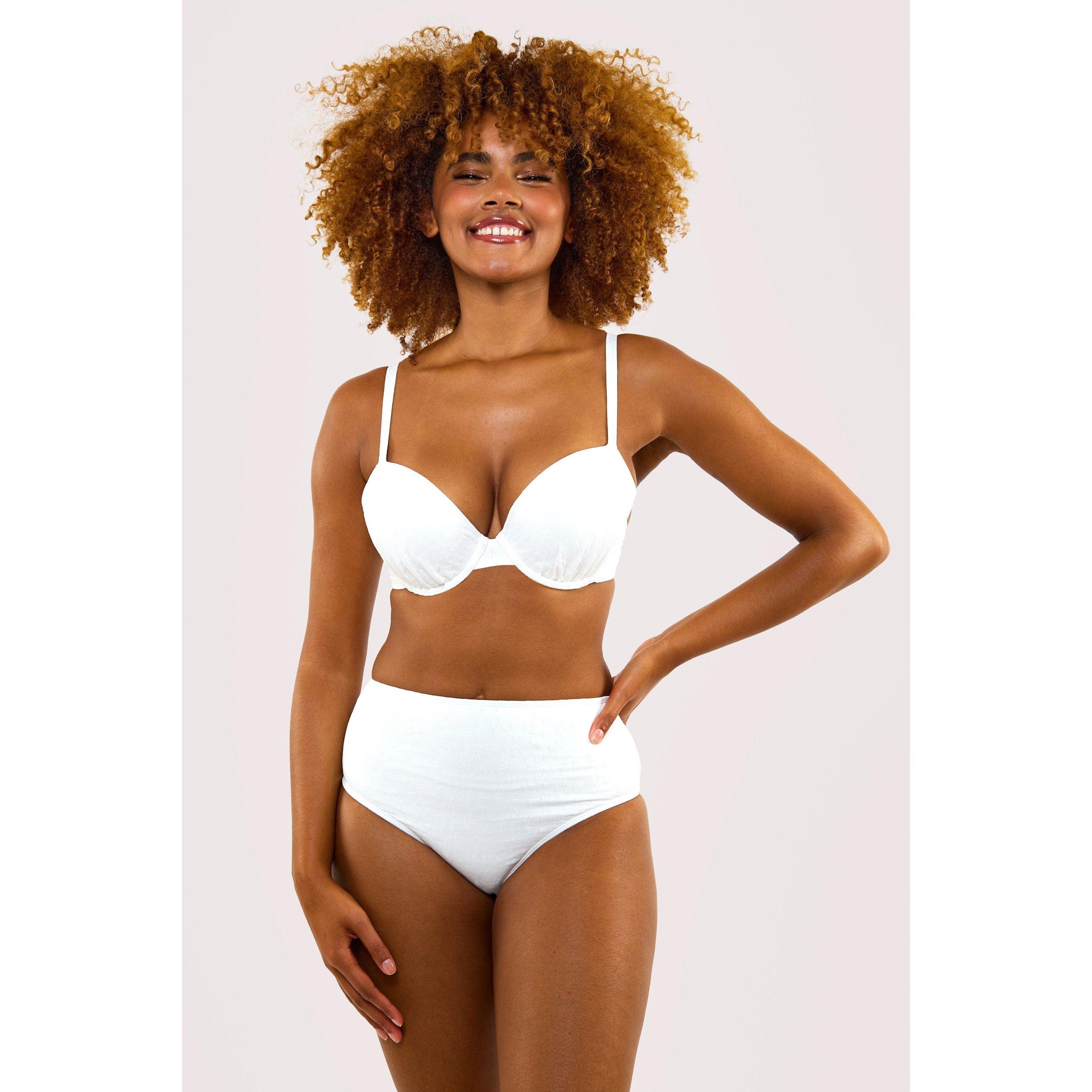 White - Peek and Beau - White Textured High Waisted Bikini Bottom - 4