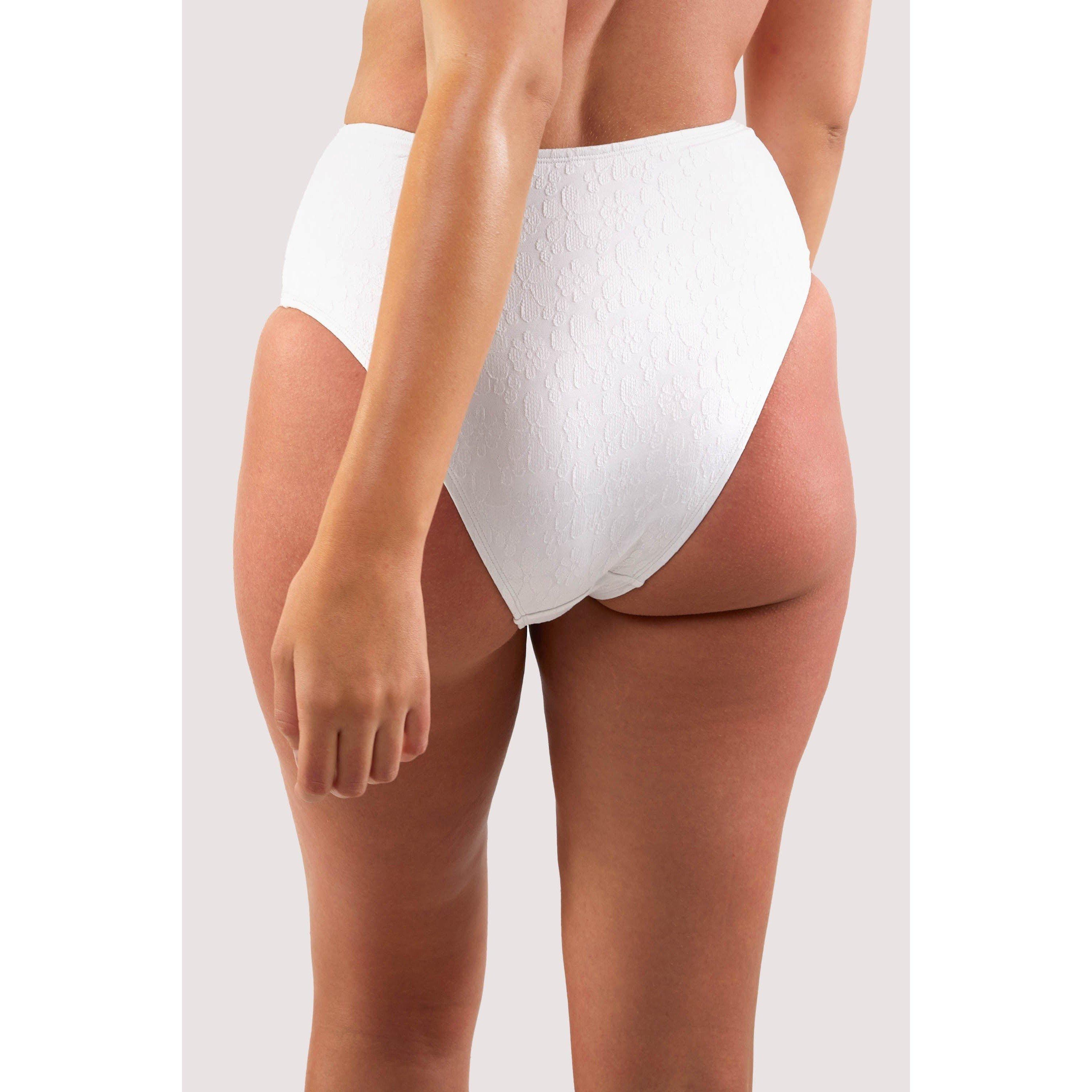 White - Peek and Beau - White Textured High Waisted Bikini Bottom - 6