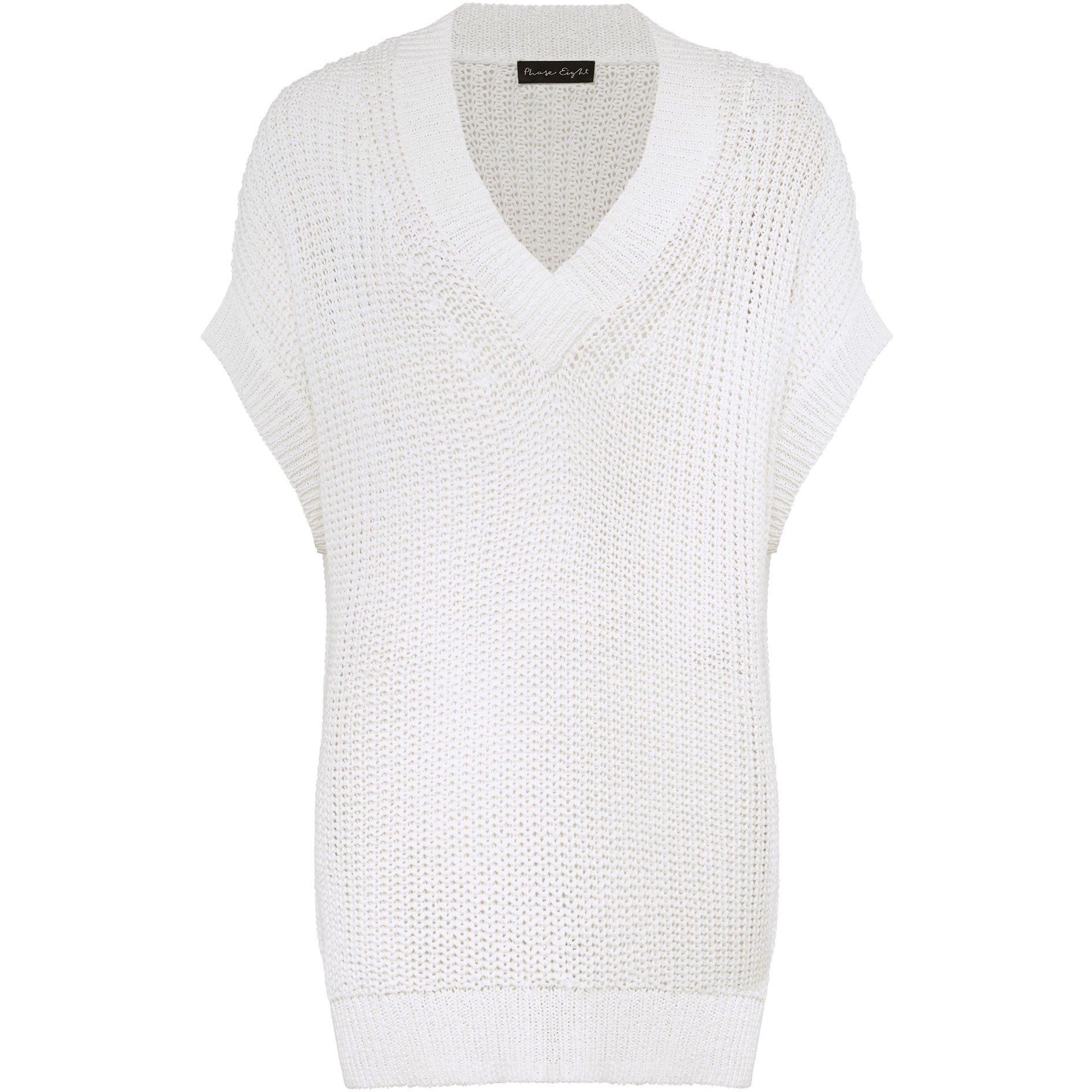 White - Phase Eight - Lizzia V Neck Stitch Knit - 1